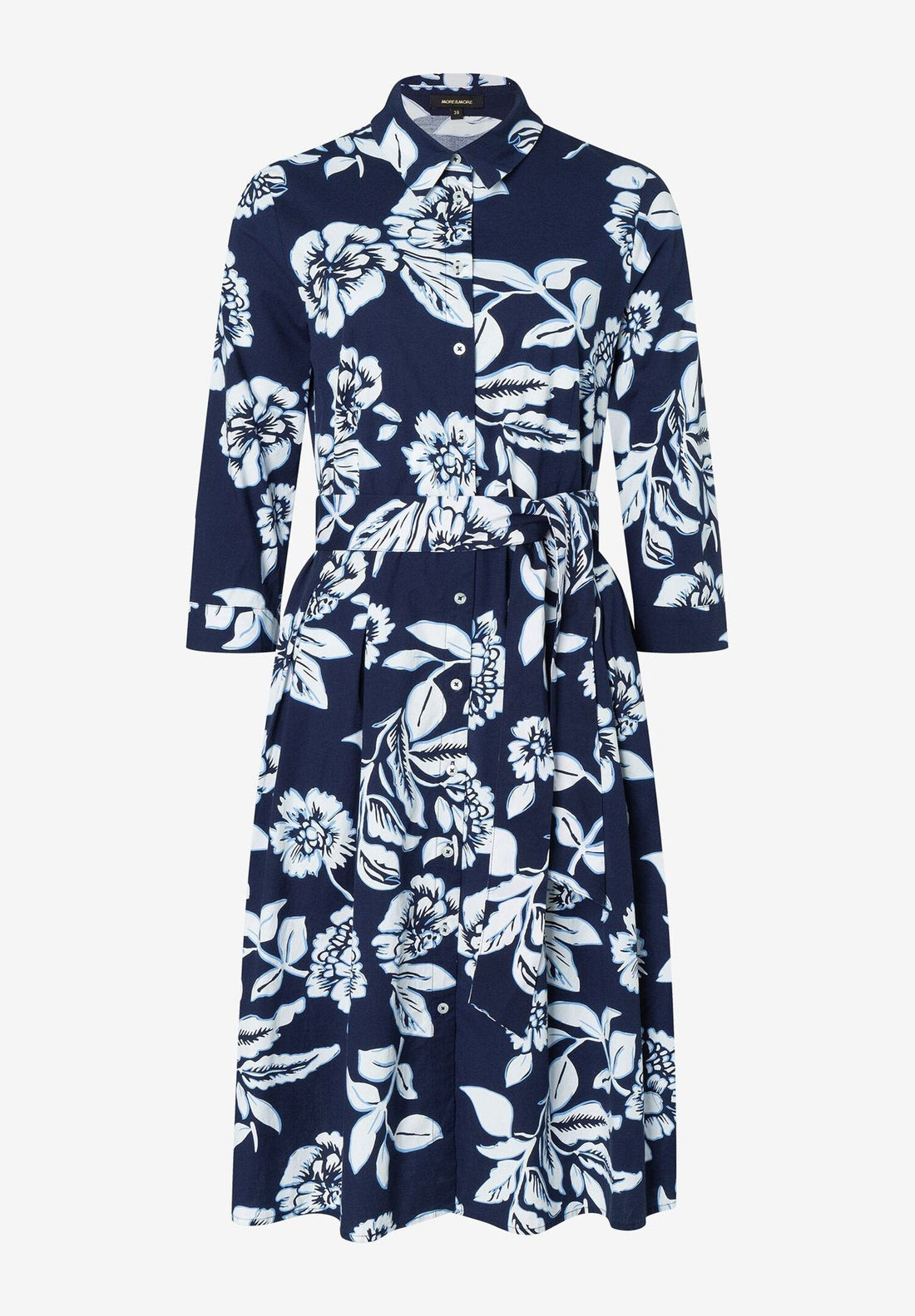 Navy & White Flower Print Shirt Dress_41023052_3379_02