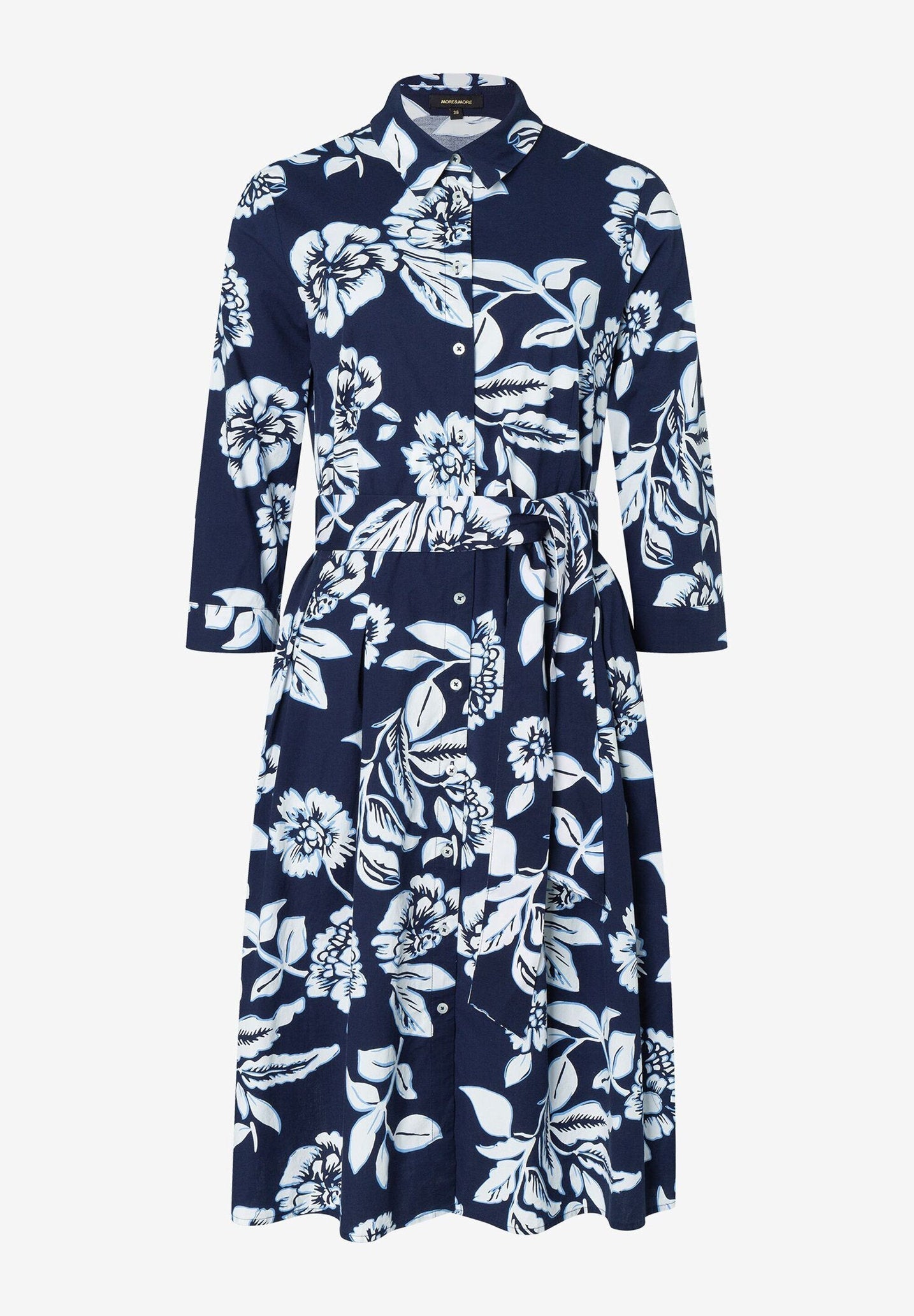 Navy & White Flower Print Shirt Dress_41023052_3379_02