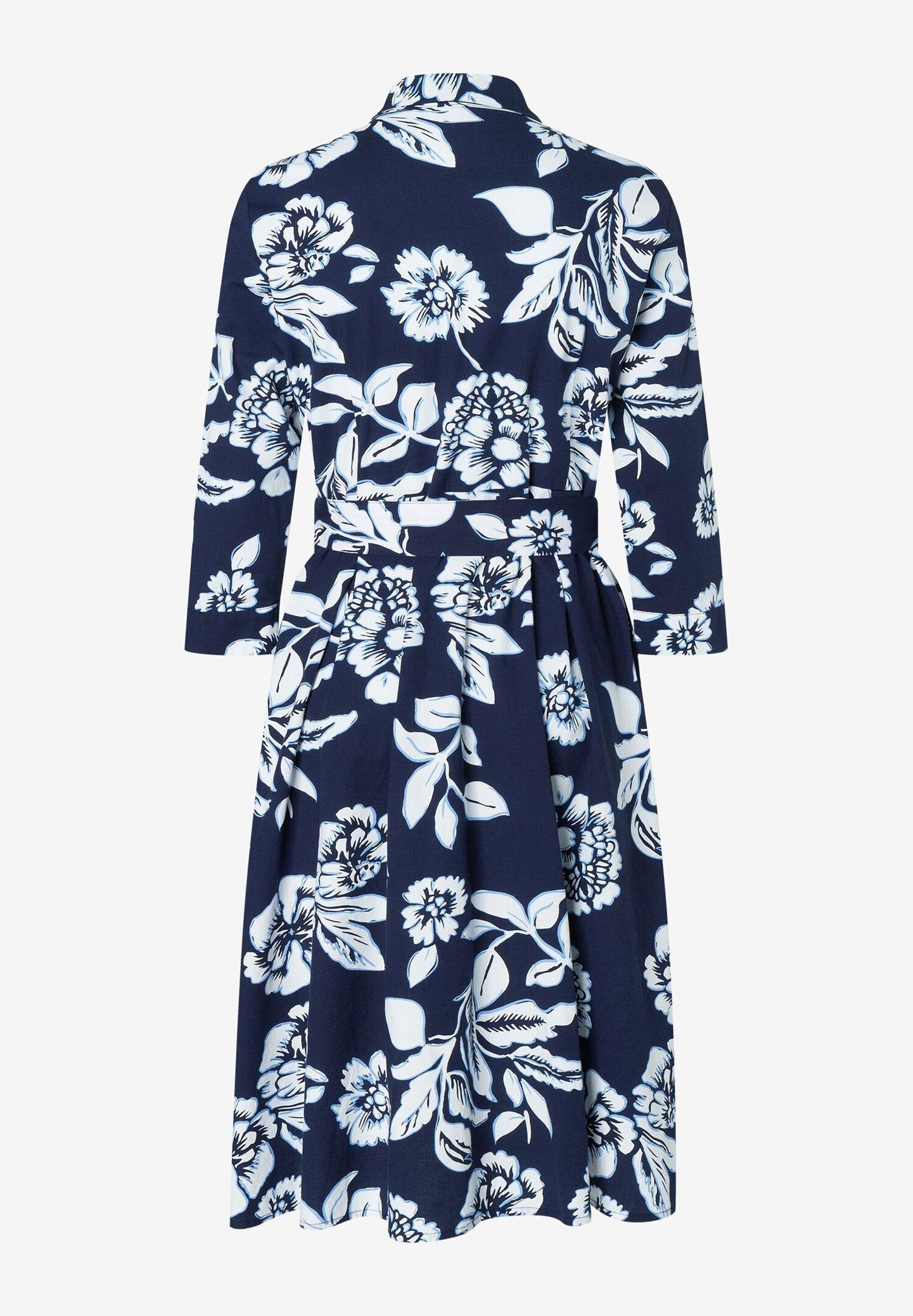 Navy & White Flower Print Shirt Dress_41023052_3379_03
