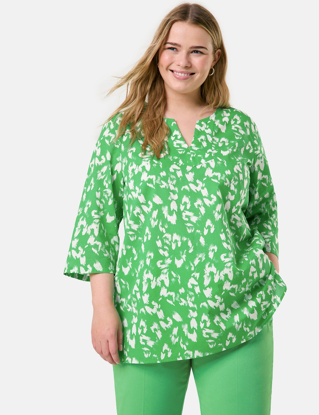 Samoon_Cotton Voile Tunic with 3/4-Length Sleeves_660649-21139_5752_02