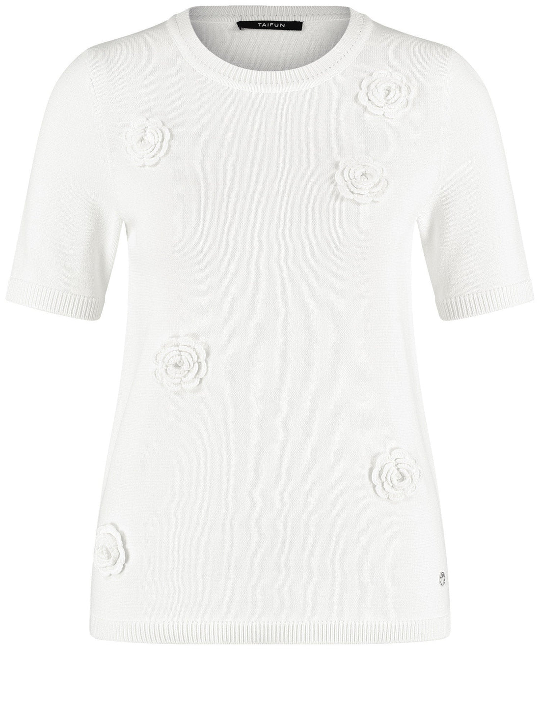 Taifun_Short Sleeve Jumper with Crochet Flowers_772328-15124_9702_02