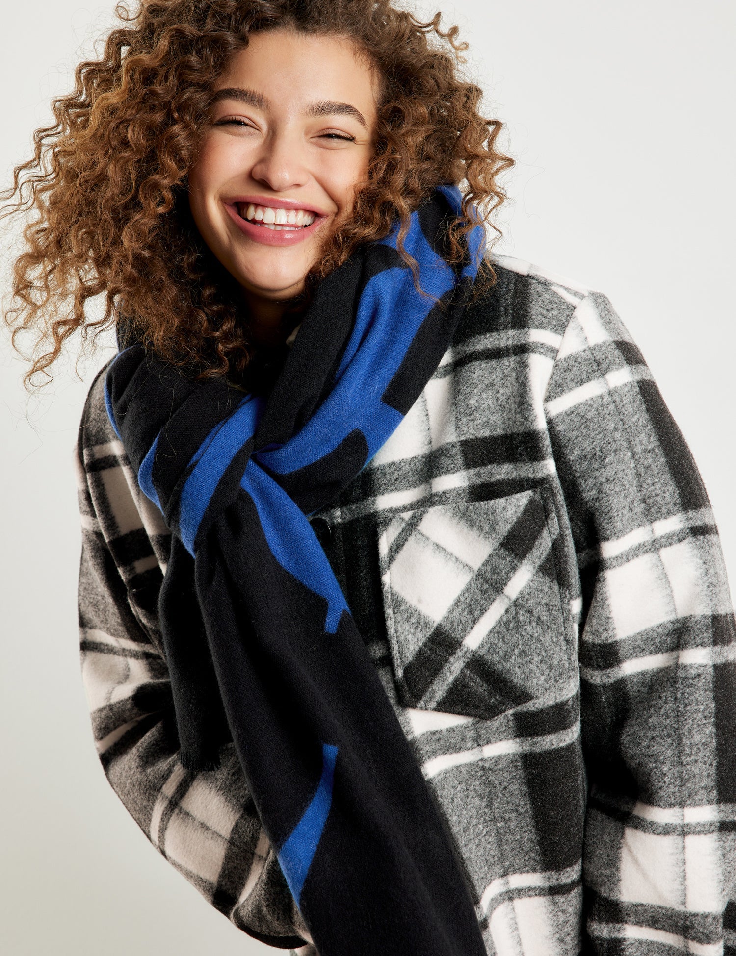 Middle Blue Scarf With Text Print