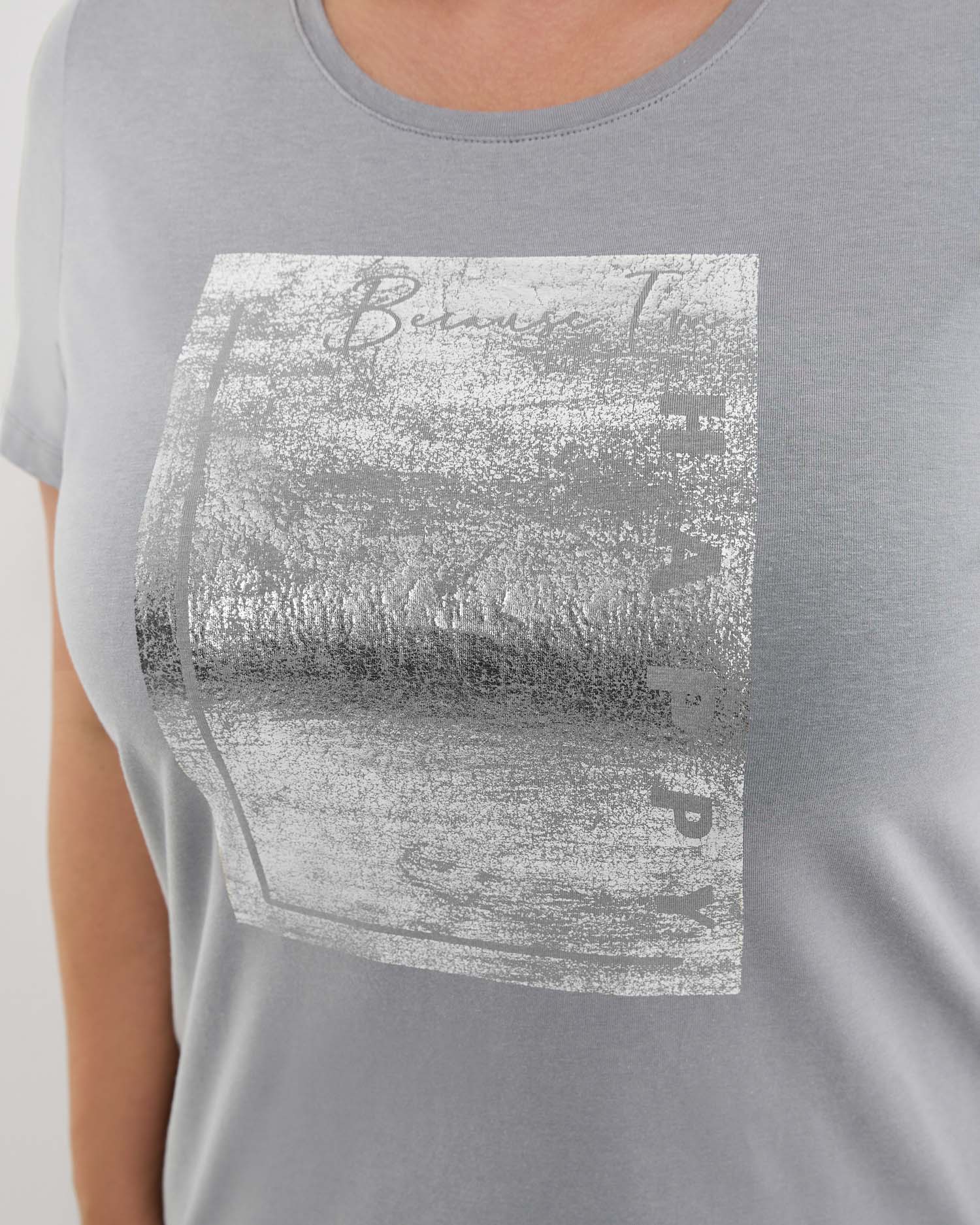 Light Grey T-Shirt With A Metallic Print
