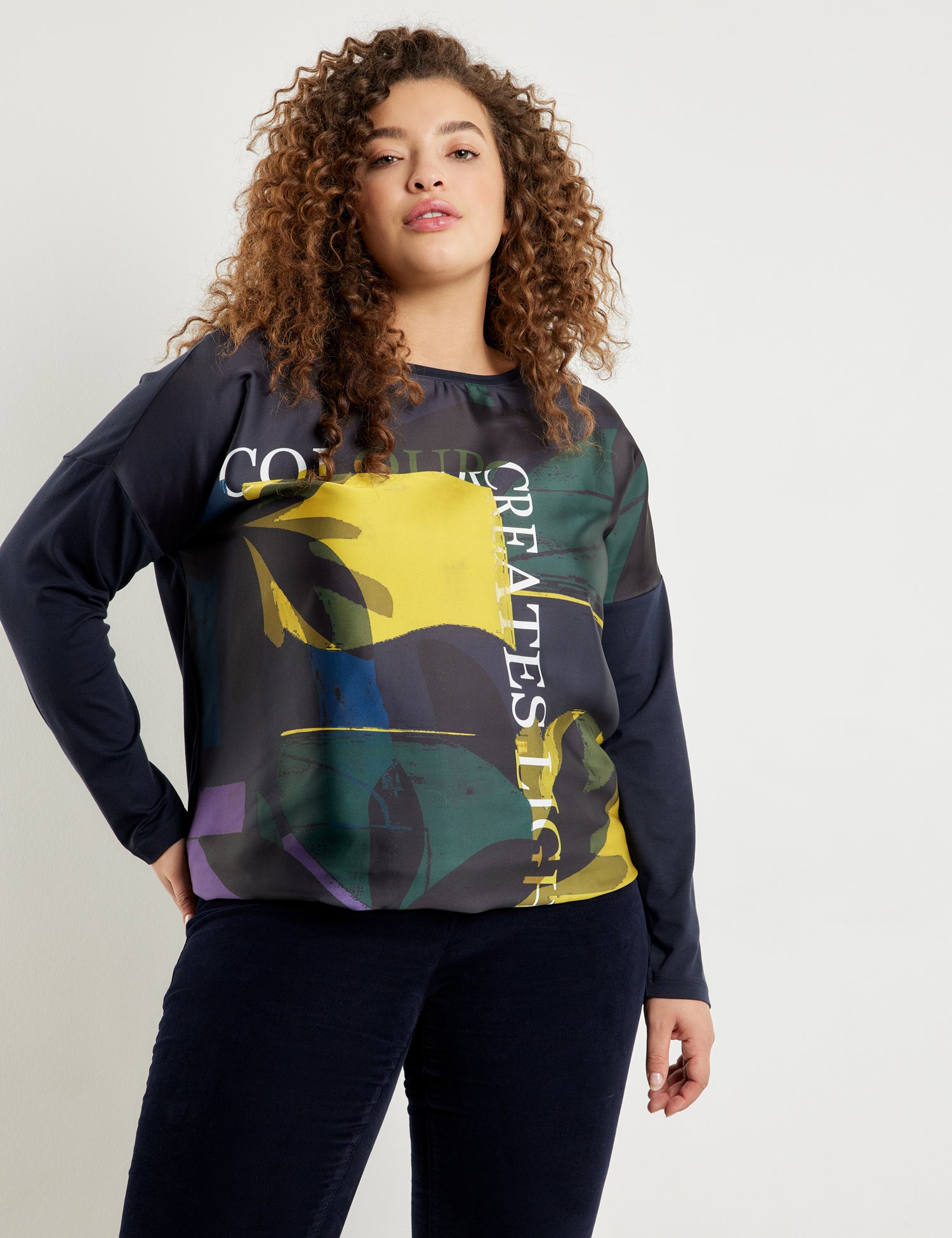 Dark Blue Blouse-Style Shirt With Print On The Front