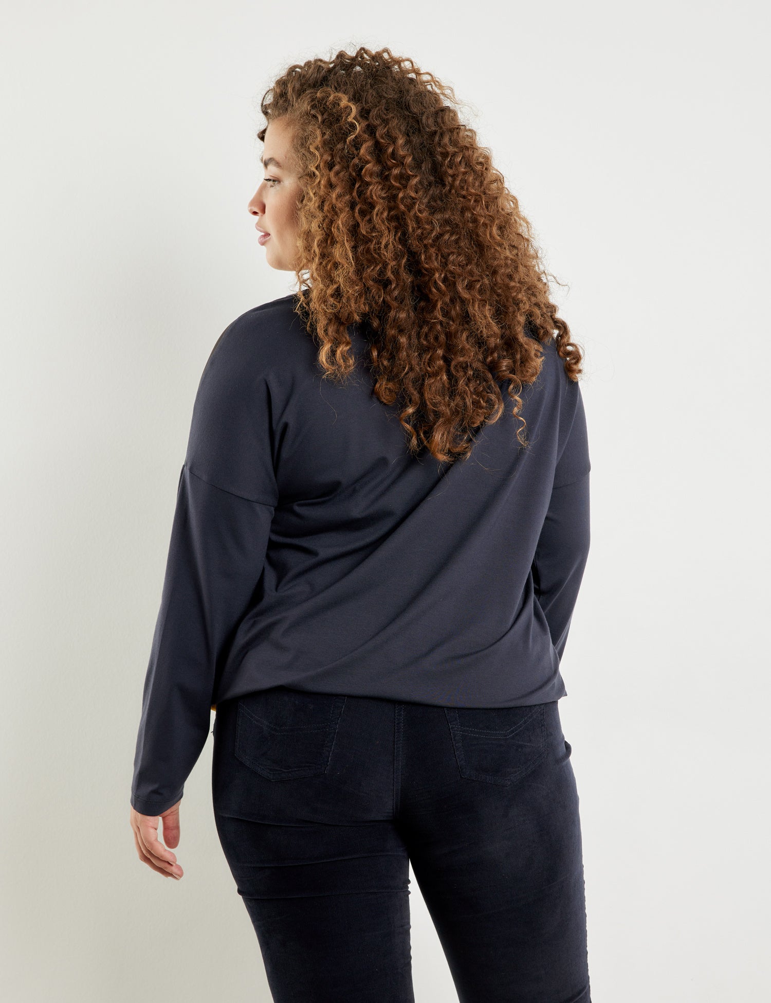 Dark Blue Blouse-Style Shirt With Print On The Front