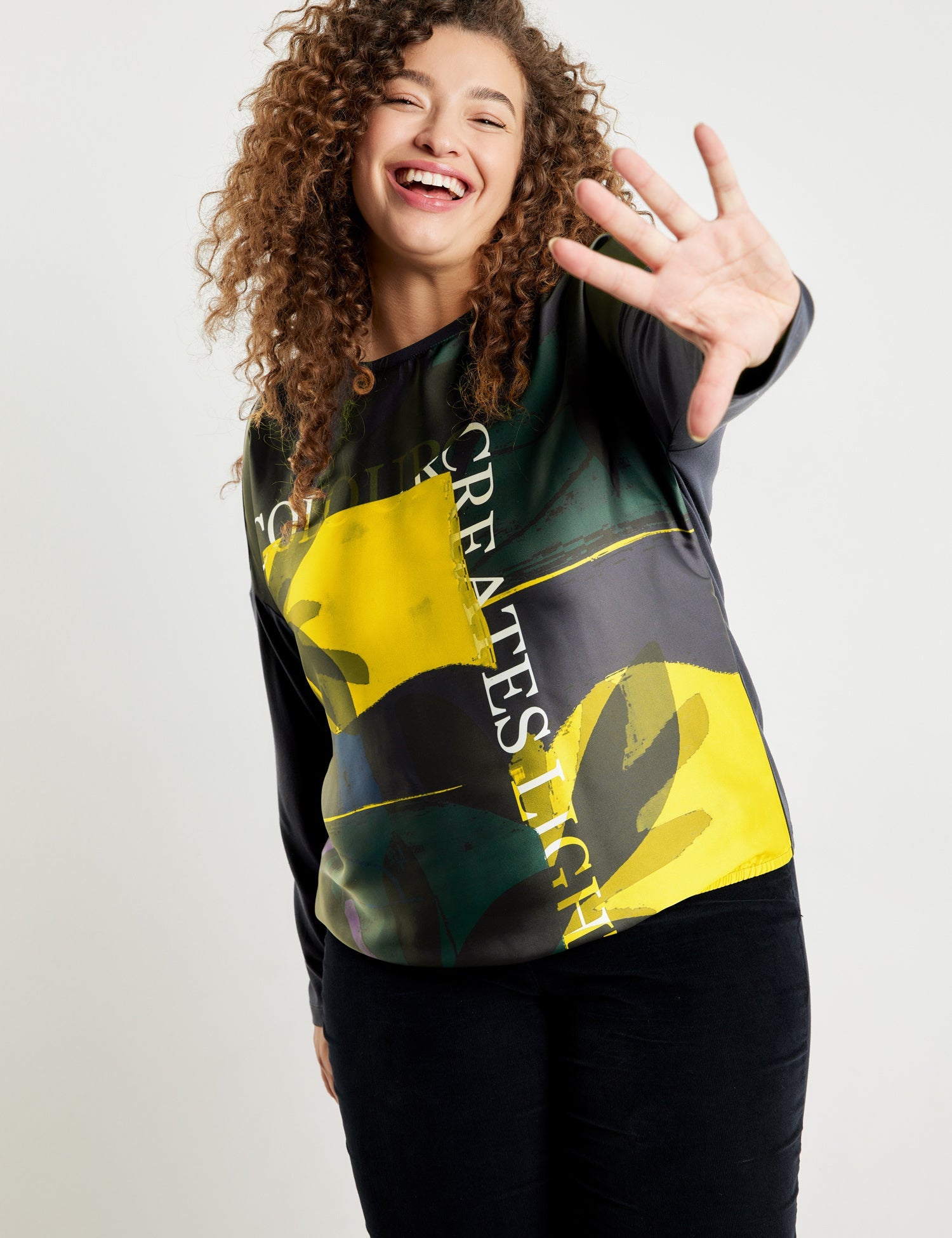 Dark Blue Blouse-Style Shirt With Print On The Front