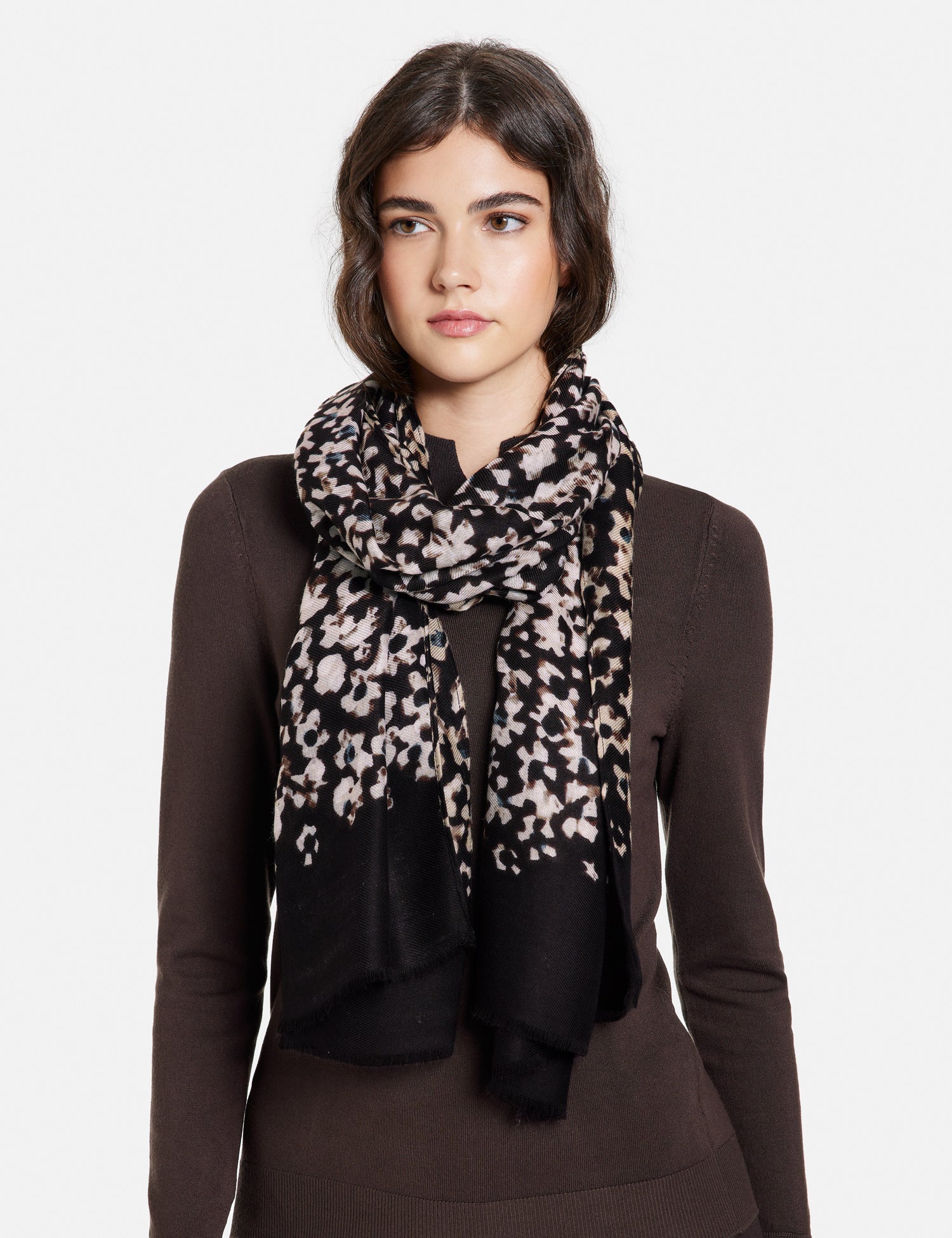 Brown Scarf With Floral Print
