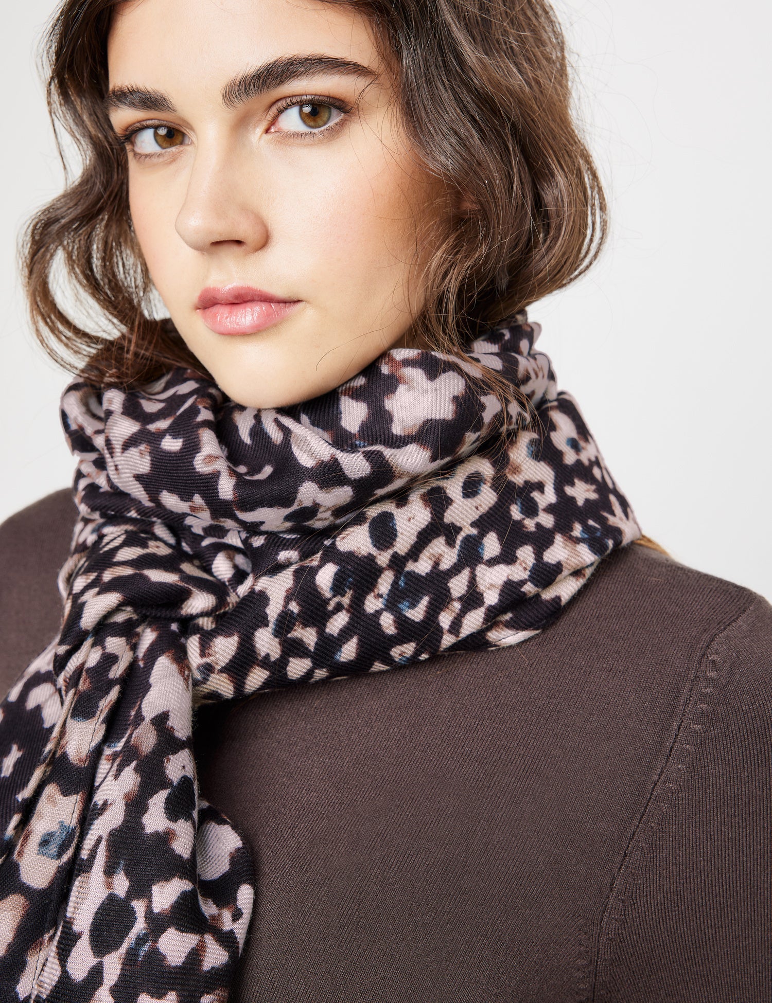 Brown Scarf With Floral Print