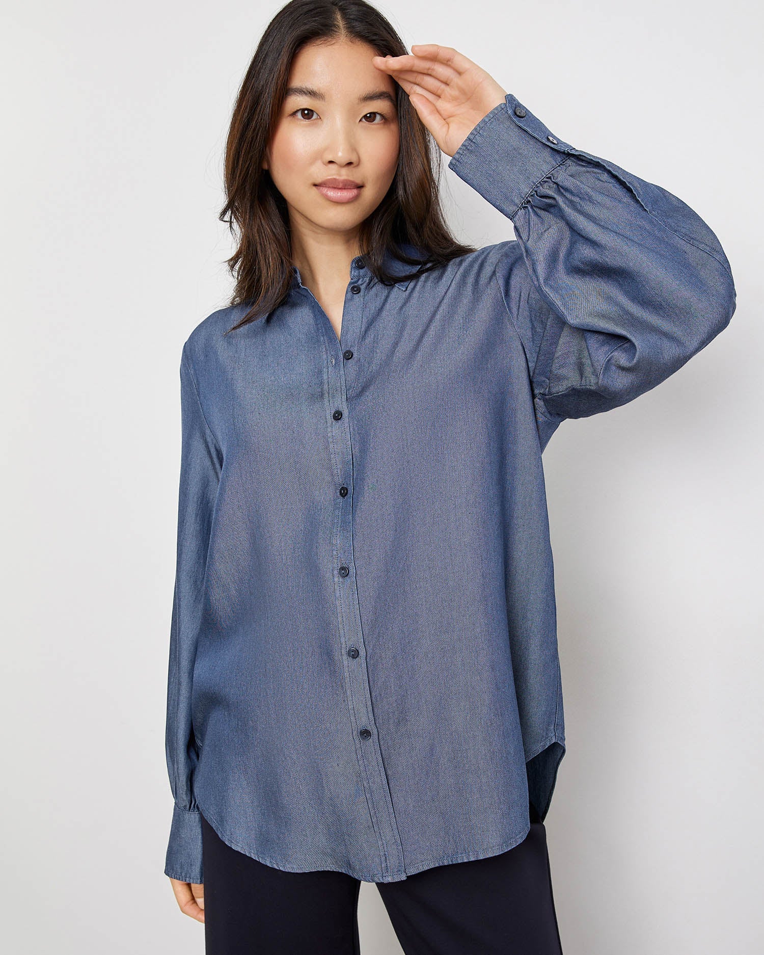 Dark Blue Soft Shirt Blouse In A Denim Look