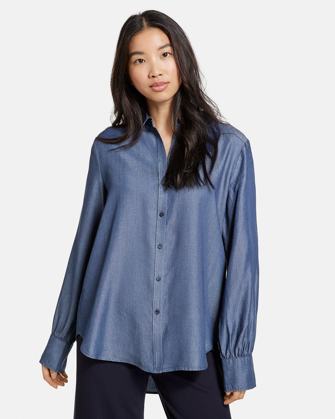 Dark Blue Soft Shirt Blouse In A Denim Look