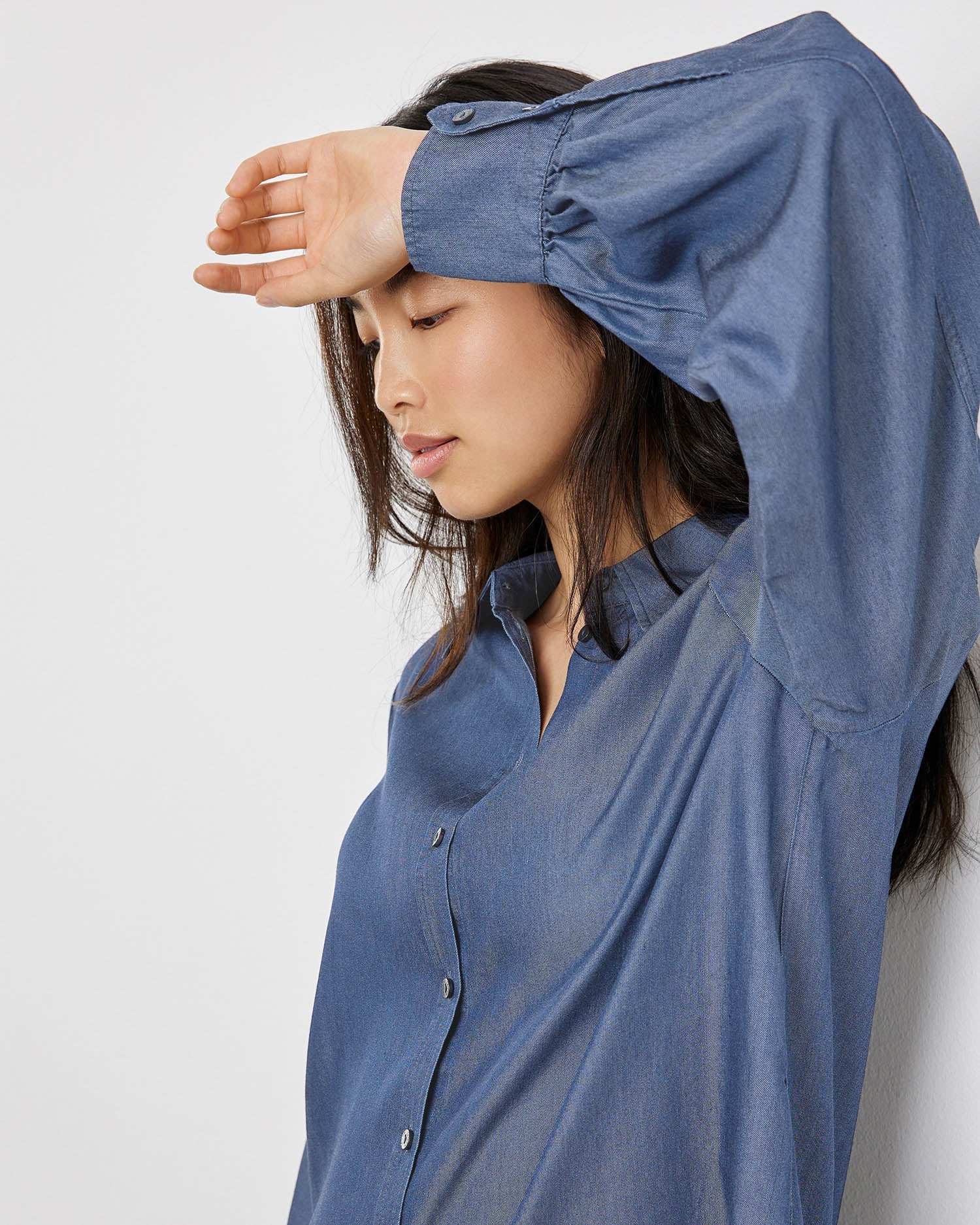 Dark Blue Soft Shirt Blouse In A Denim Look