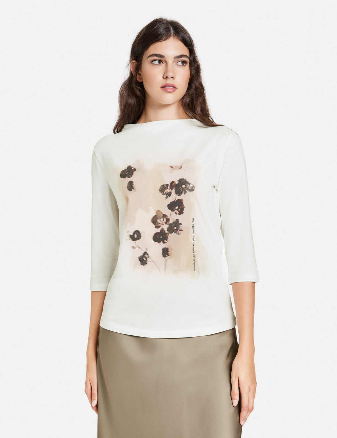 Beige 3/4-Sleeve Shirt With Print On The Front