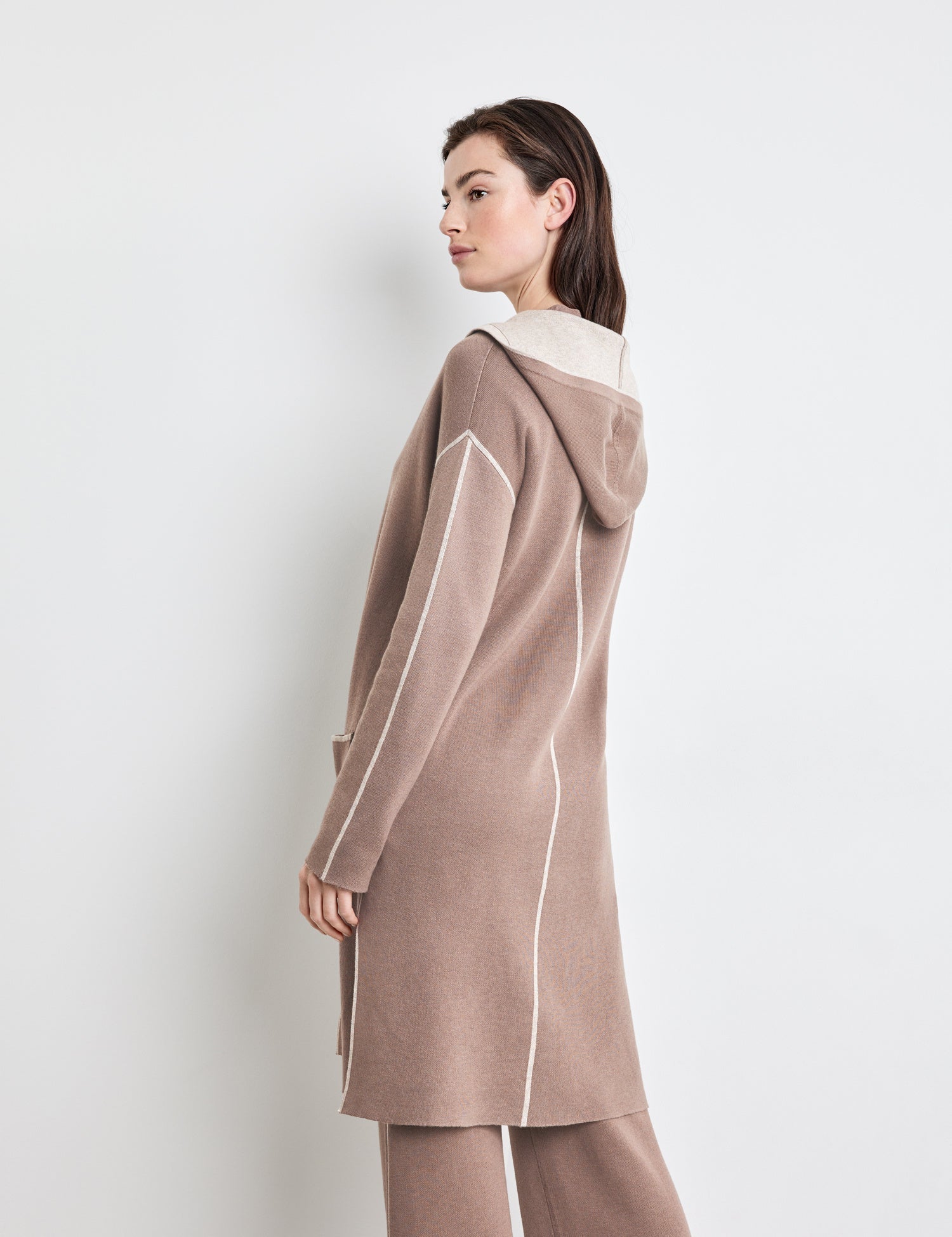 Beige Long Cardigan In Double Face Ecovero