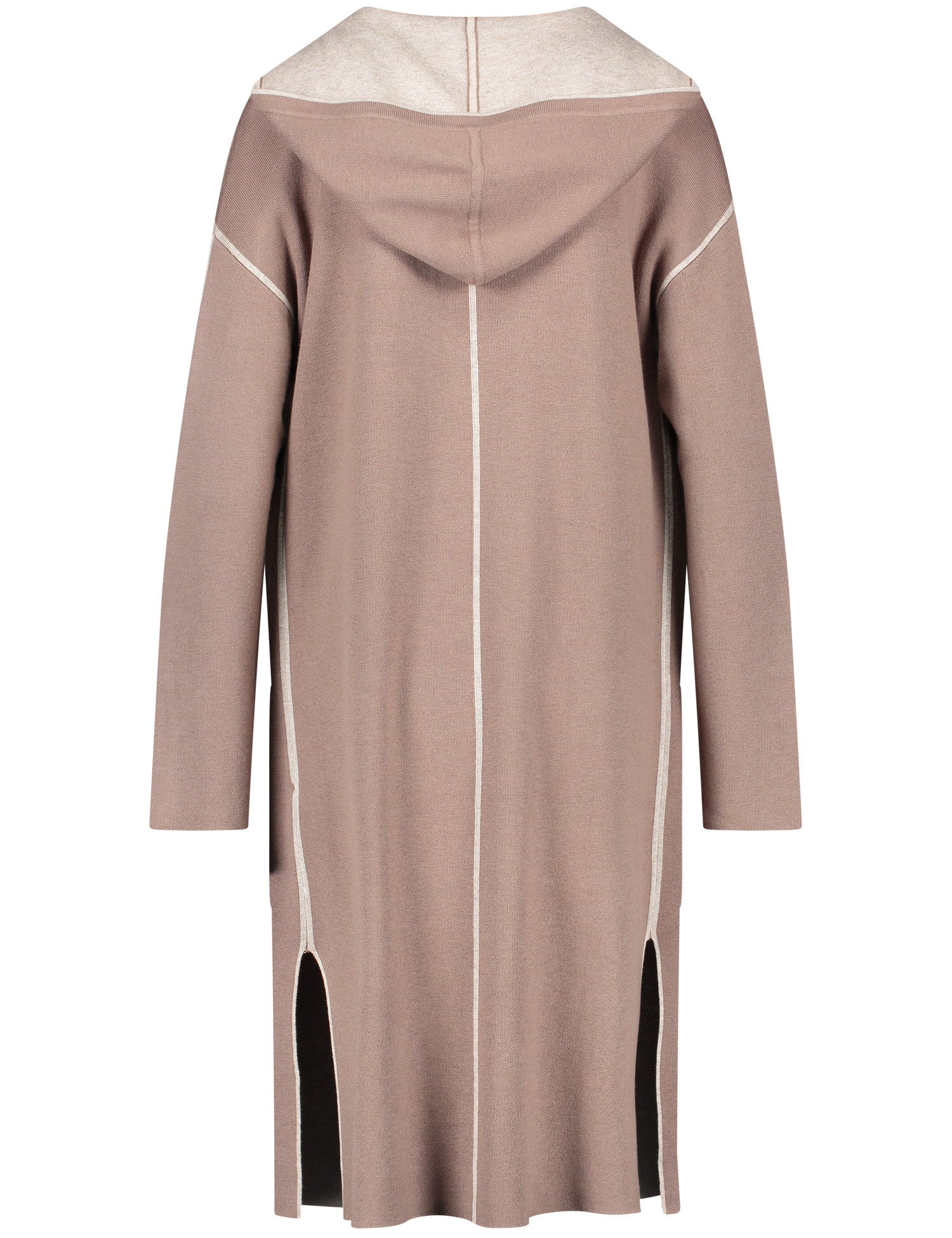 Beige Long Cardigan In Double Face Ecovero