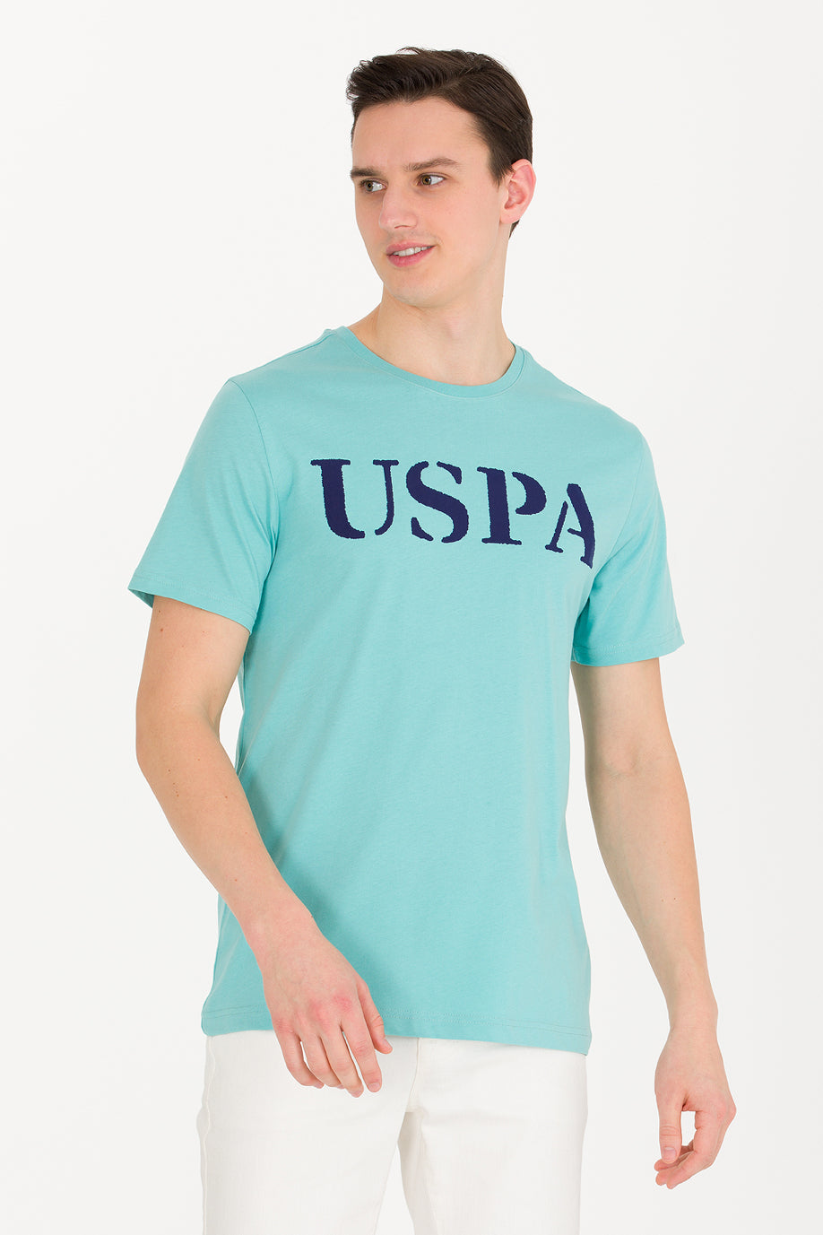 Green Short Sleeve Round Neck Graphic T-Shirt With Brand Name