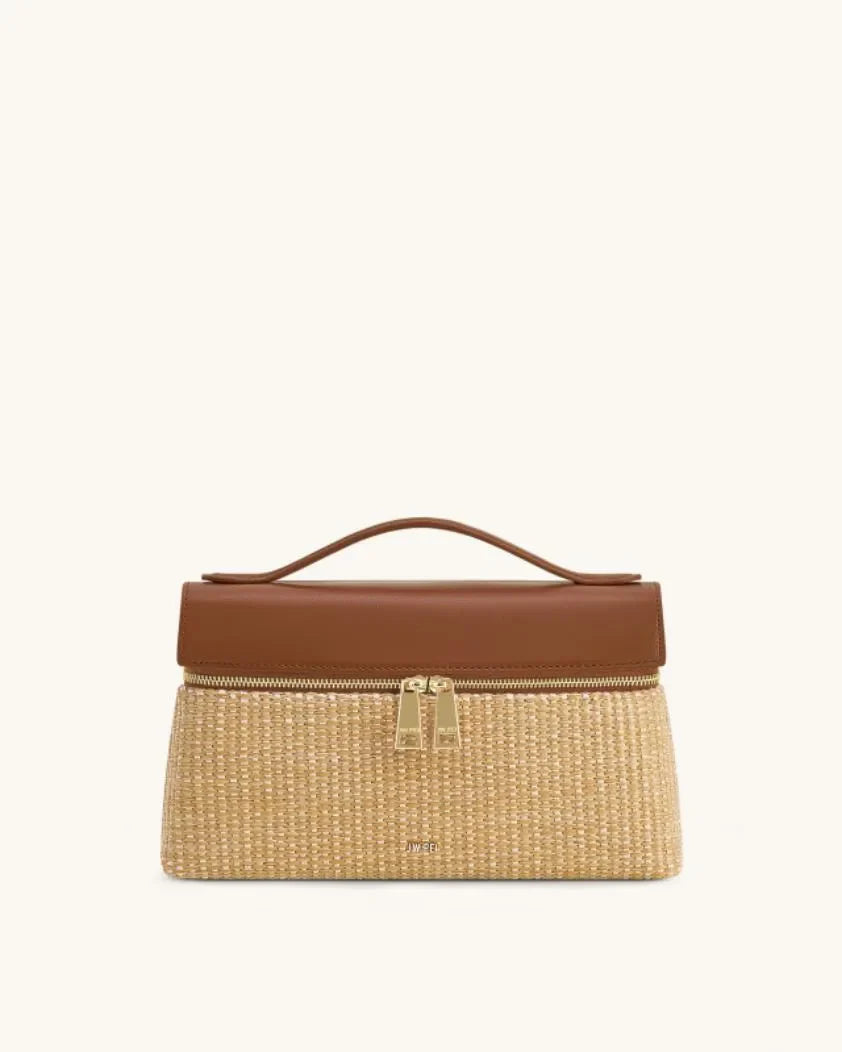 JW PEI Brown Straw Women Thea Faux Straw Top Handle Bag - Brown Straw SKU: 2T78-36_Brown Straw Image 01