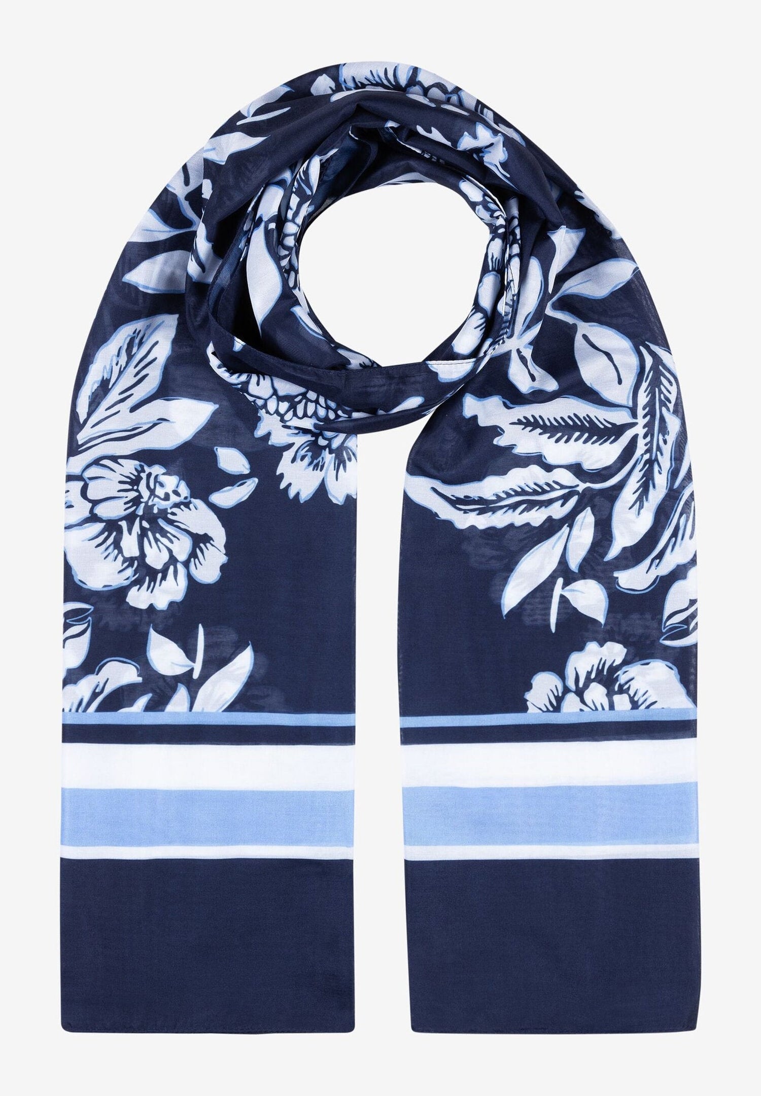 Navy &amp; White Print Scarf_41029012_3379_01