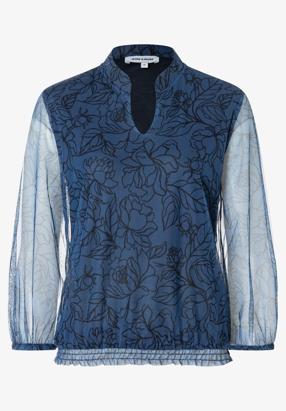 More &amp; More_Flowerlines Print_Printed Mesh Shirt, 3/4 Sleeve_51910504_2334_01