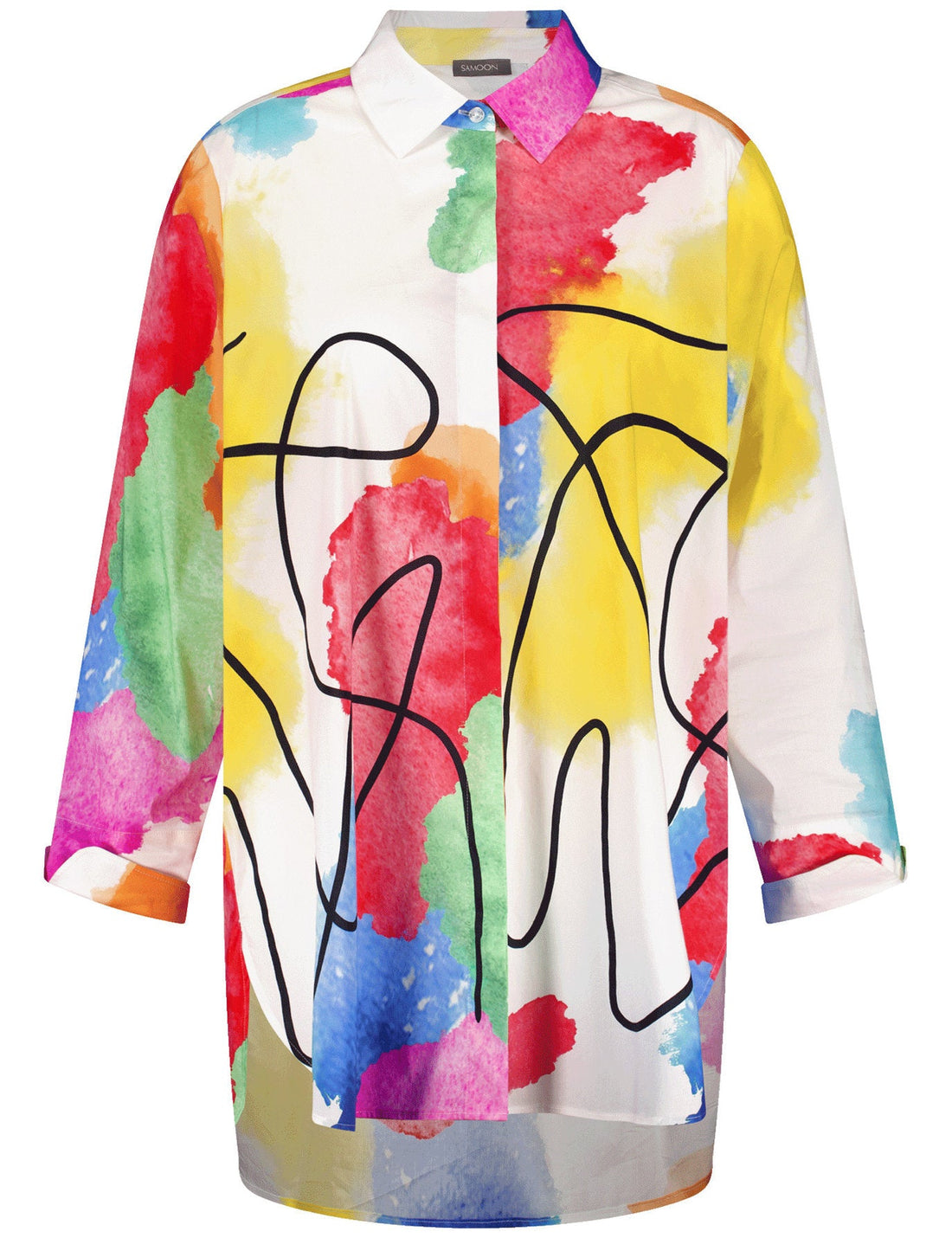 Samoon_Long Button Down Blouse with Pattern_660646-21150_9602_01