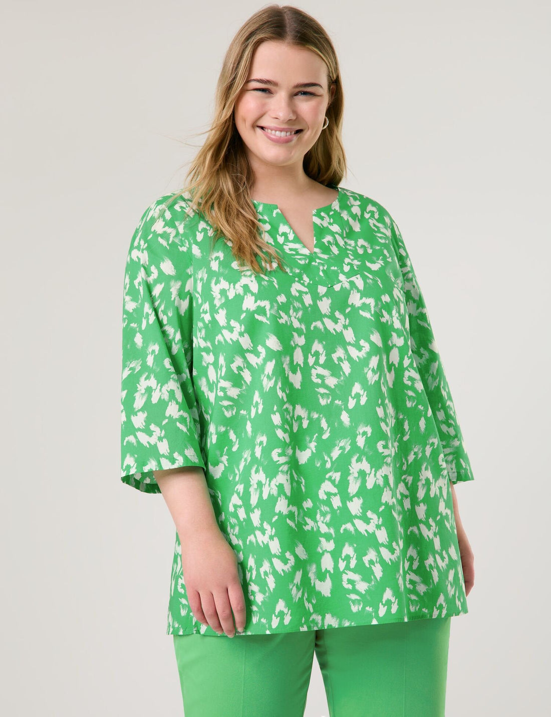 Samoon_Cotton Voile Tunic with 3/4-Length Sleeves_660649-21139_5752_01