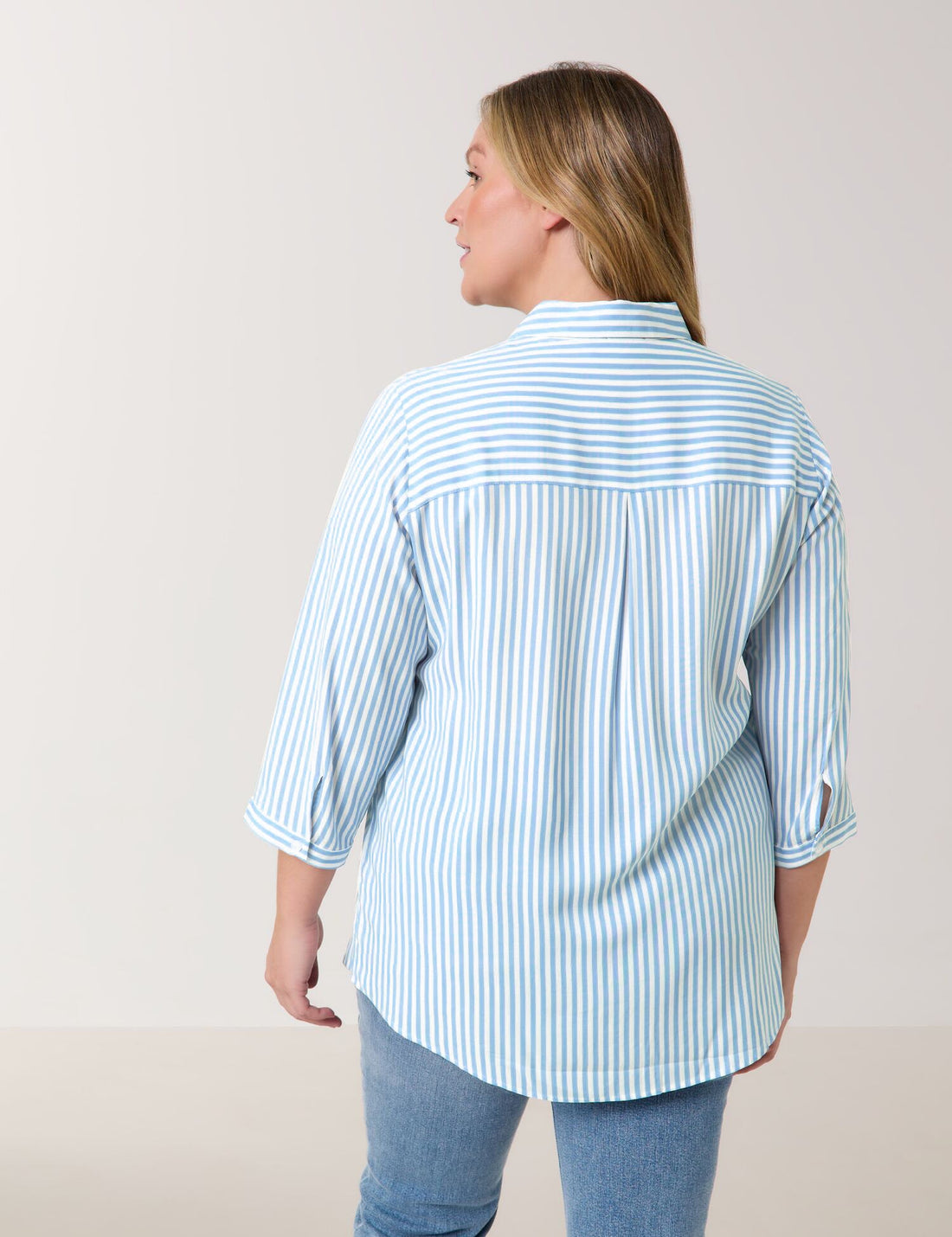 Samoon_Striped Blouse with 3/4-Length Sleeves_960985-29146_8952_02