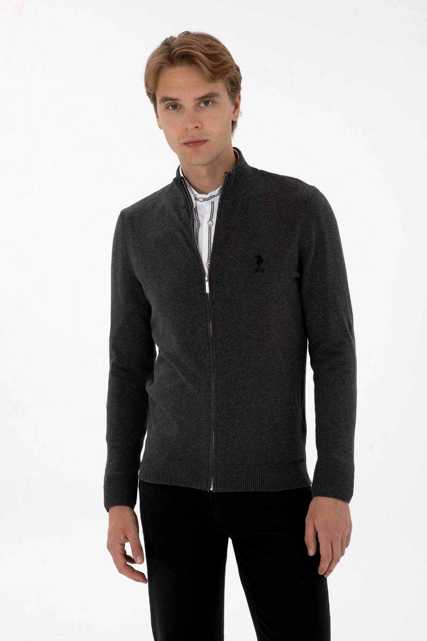 U.S. Polo Assn._Antrasit Melanj_Knitting Cardigan Basic_G081GL0TH0 2226681_VR081_01