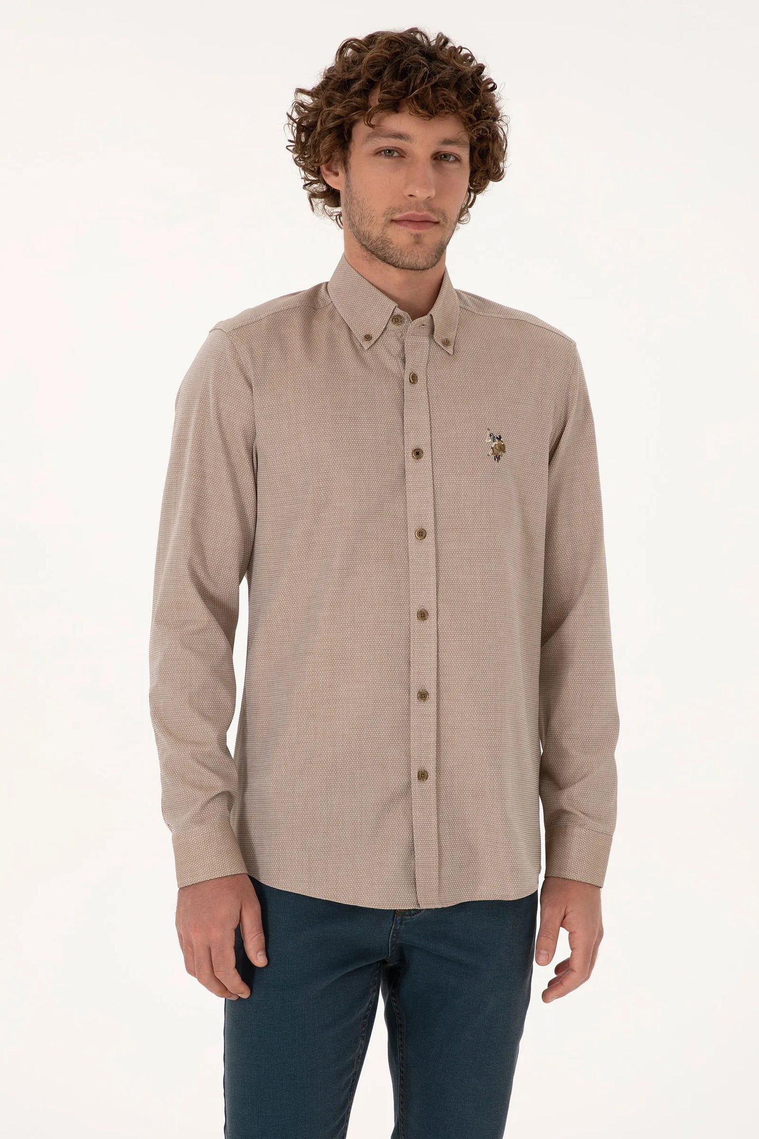 U.S. Polo Assn._Army Green_Woven Shirt Basic_G081SZ0040 2225619_VR027_01