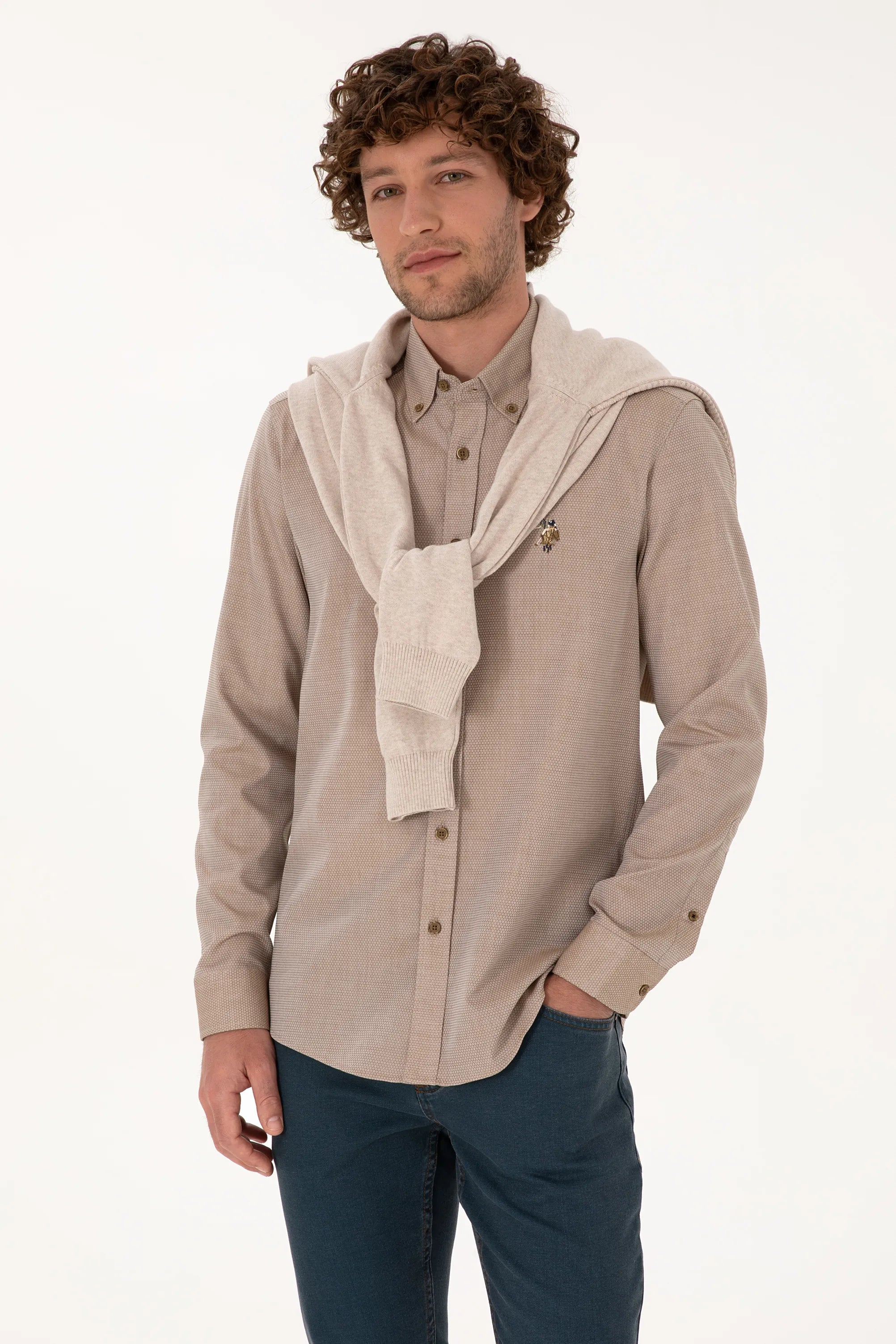 U.S. Polo Assn._Army Green_Woven Shirt Basic_G081SZ0040 2225619_VR027_03