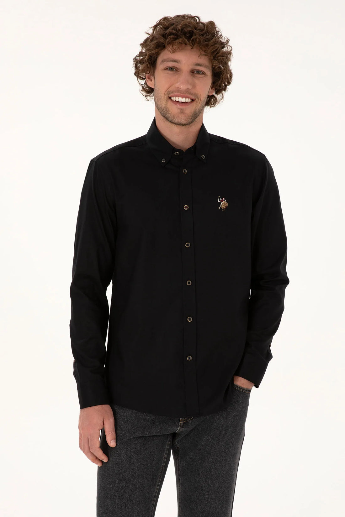 U.S. Polo Assn._Black_Woven Shirt Basic_G081SZ0040 2225643_VR046_01