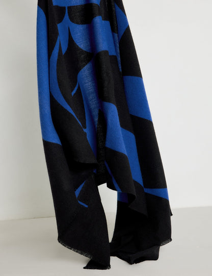 Middle Blue Scarf With Text Print