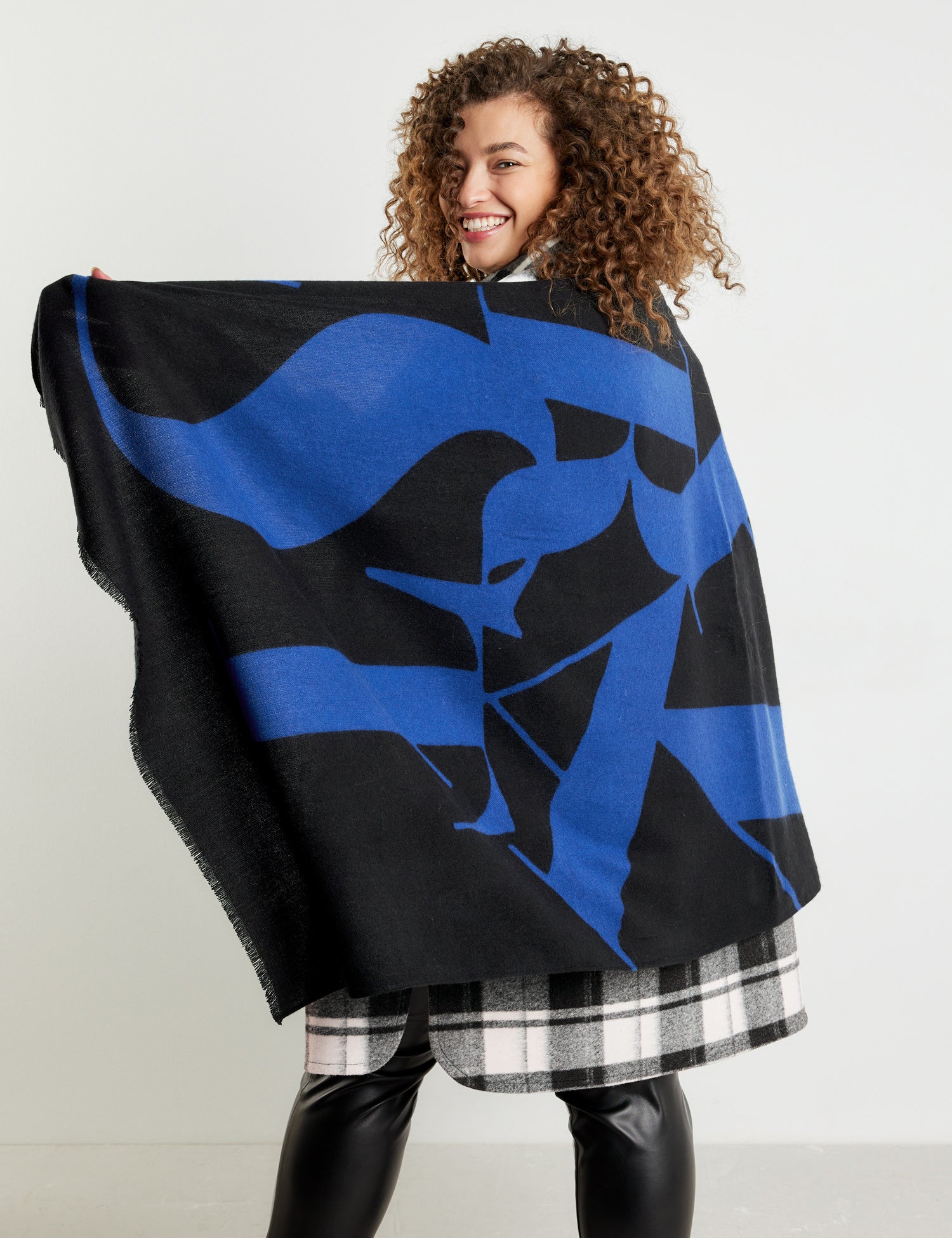 Middle Blue Scarf With Text Print