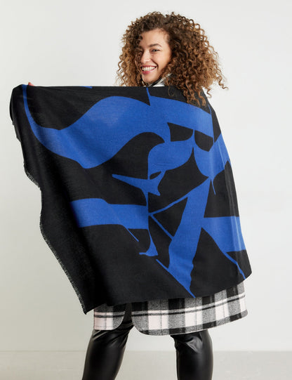 Middle Blue Scarf With Text Print