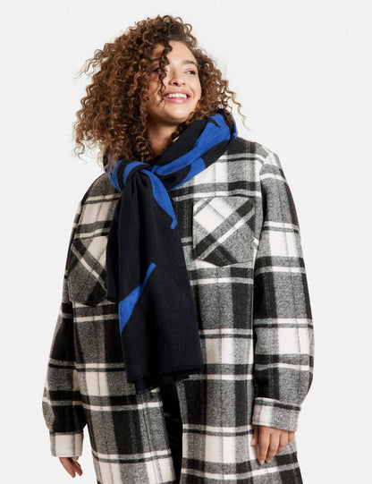 Middle Blue Scarf With Text Print