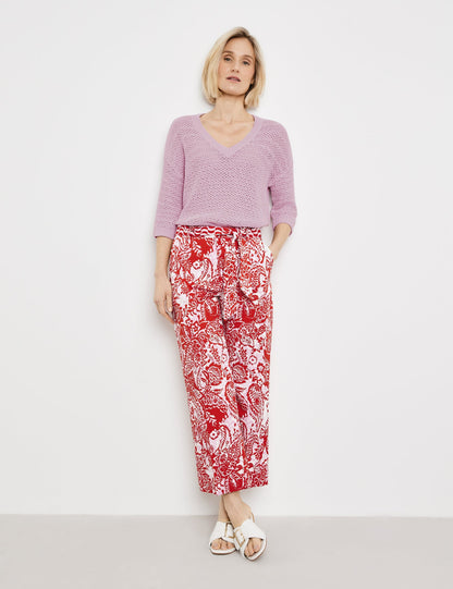 Patterned 7/8-Length Trousers With A Tie-Around Belt