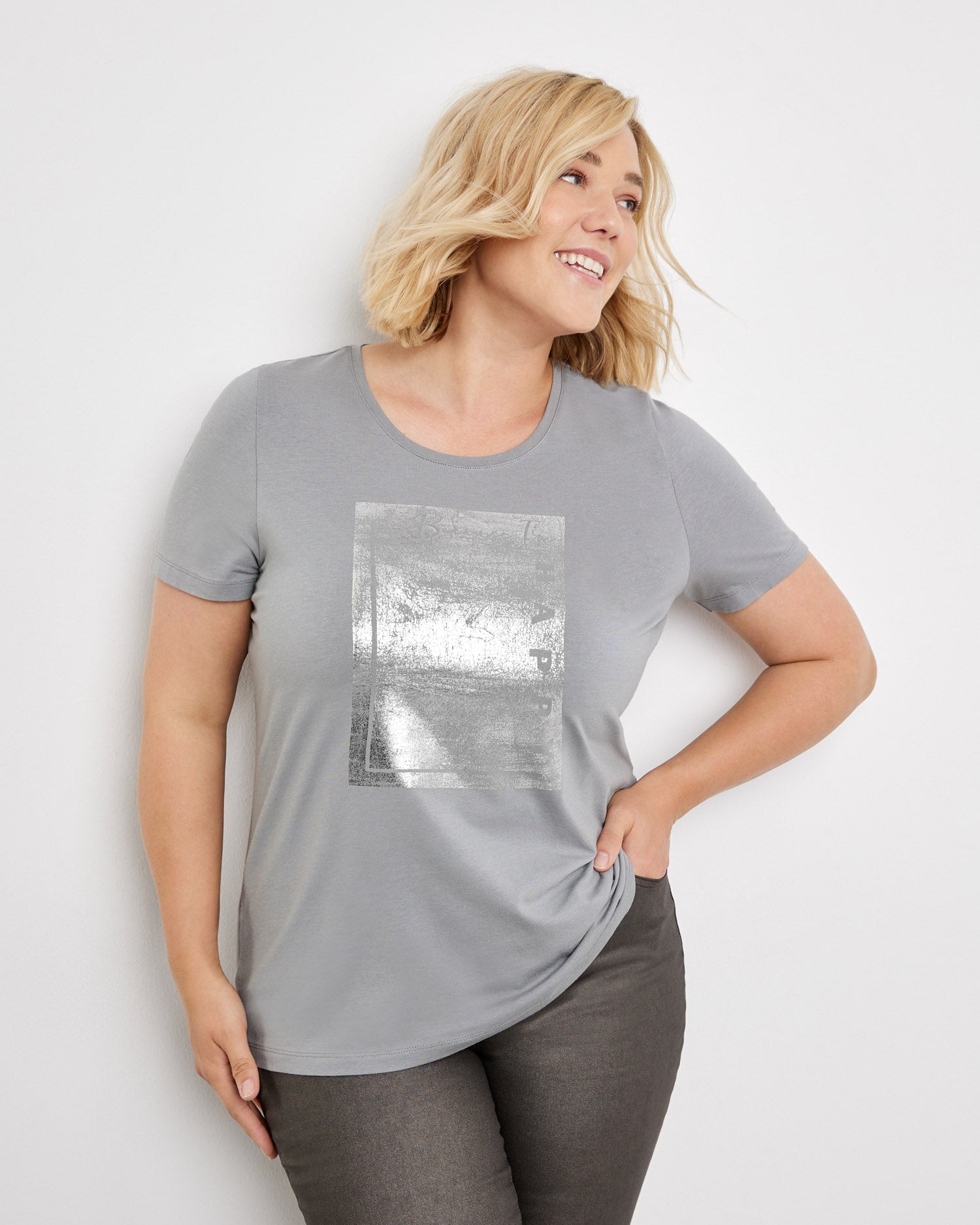 Light Grey T-Shirt With A Metallic Print