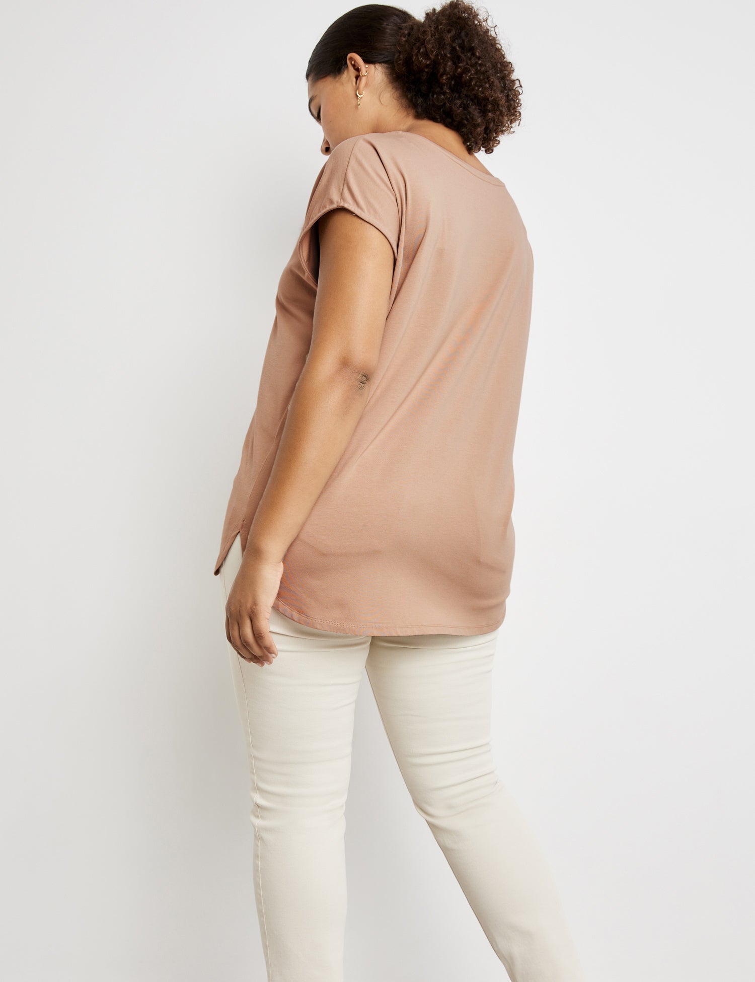 Beige T-Shirt With Metallic Print On The Front