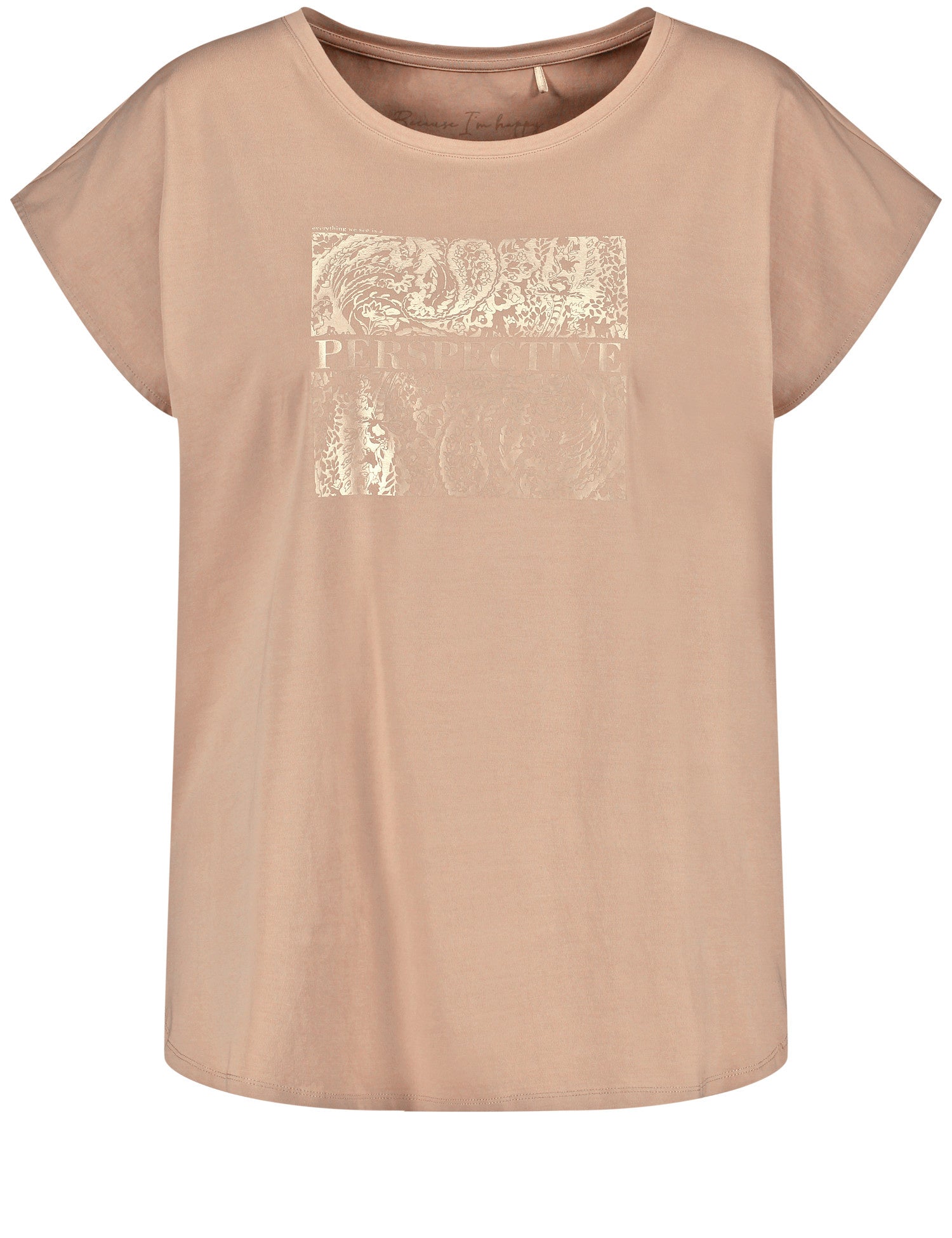 Beige T-Shirt With Metallic Print On The Front