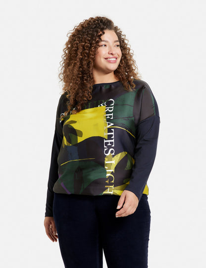 Dark Blue Blouse-Style Shirt With Print On The Front