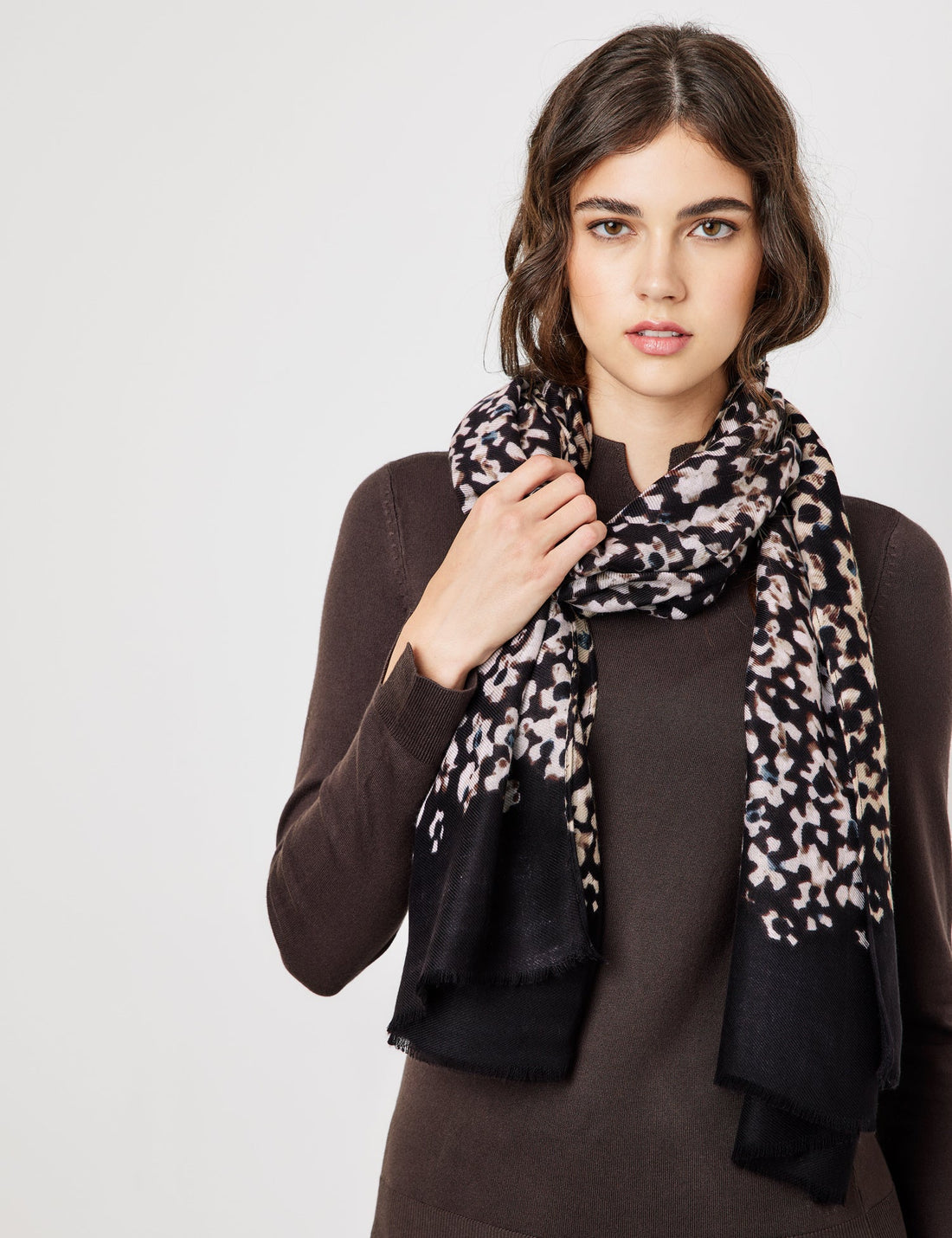 Brown Scarf With Floral Print