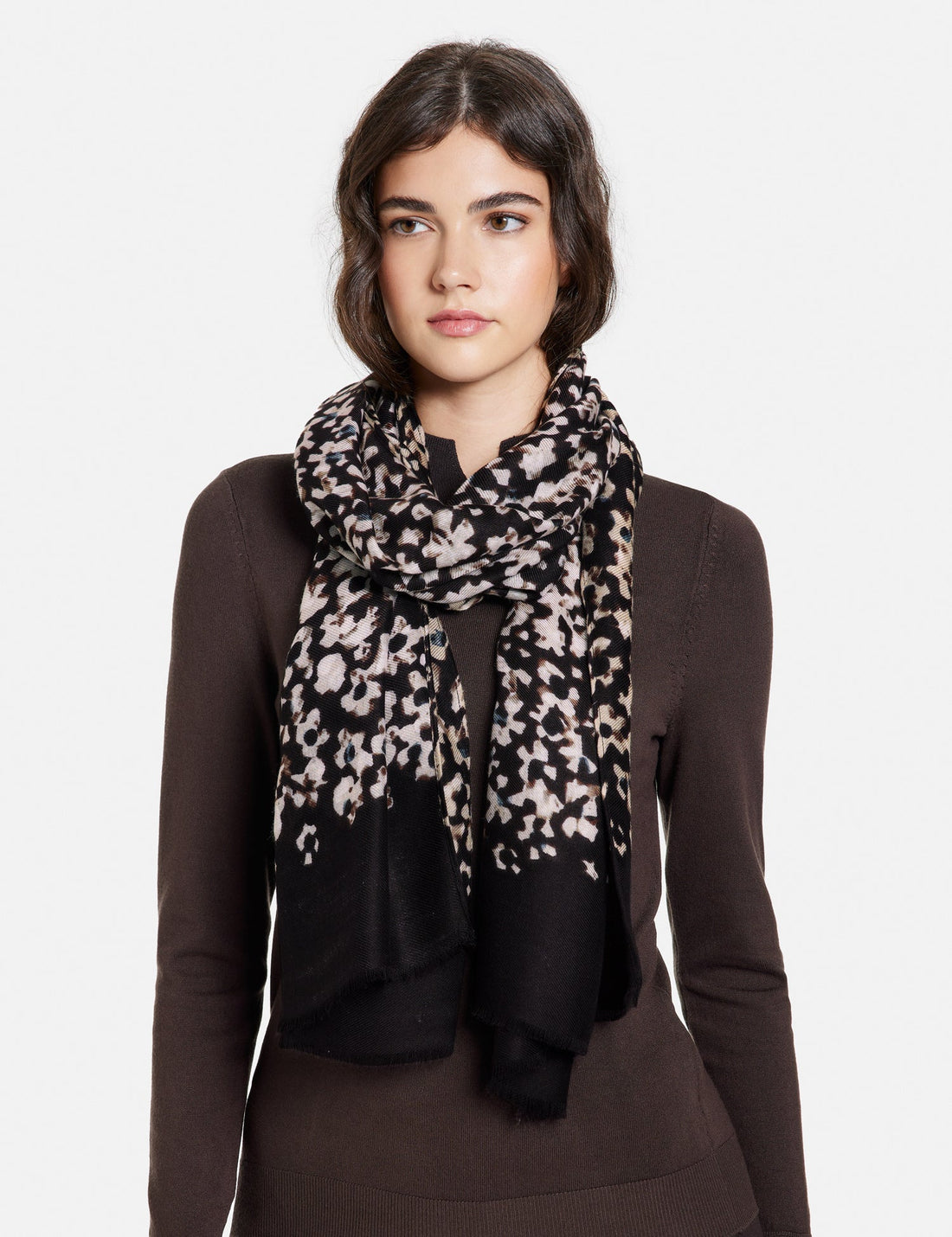 Brown Scarf With Floral Print