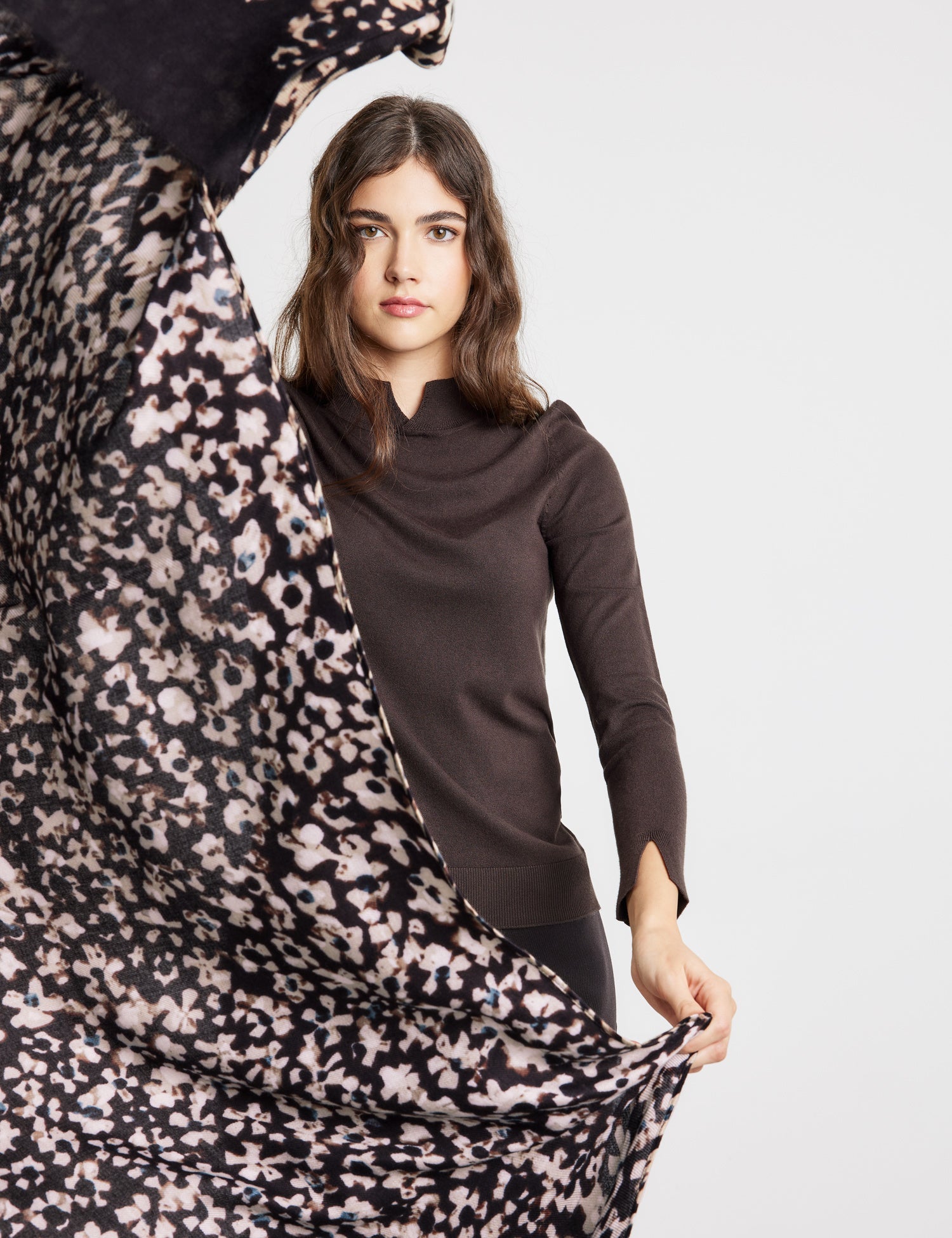 Brown Scarf With Floral Print