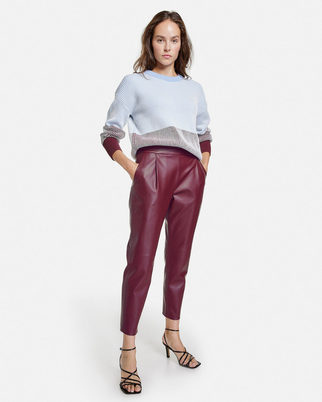 Red 7/8 Tracksuit Bottoms In A Perforated Leather Look