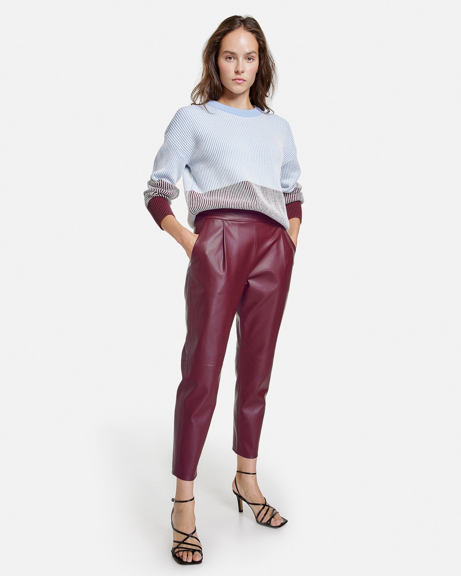 Red 7/8 Tracksuit Bottoms In A Perforated Leather Look