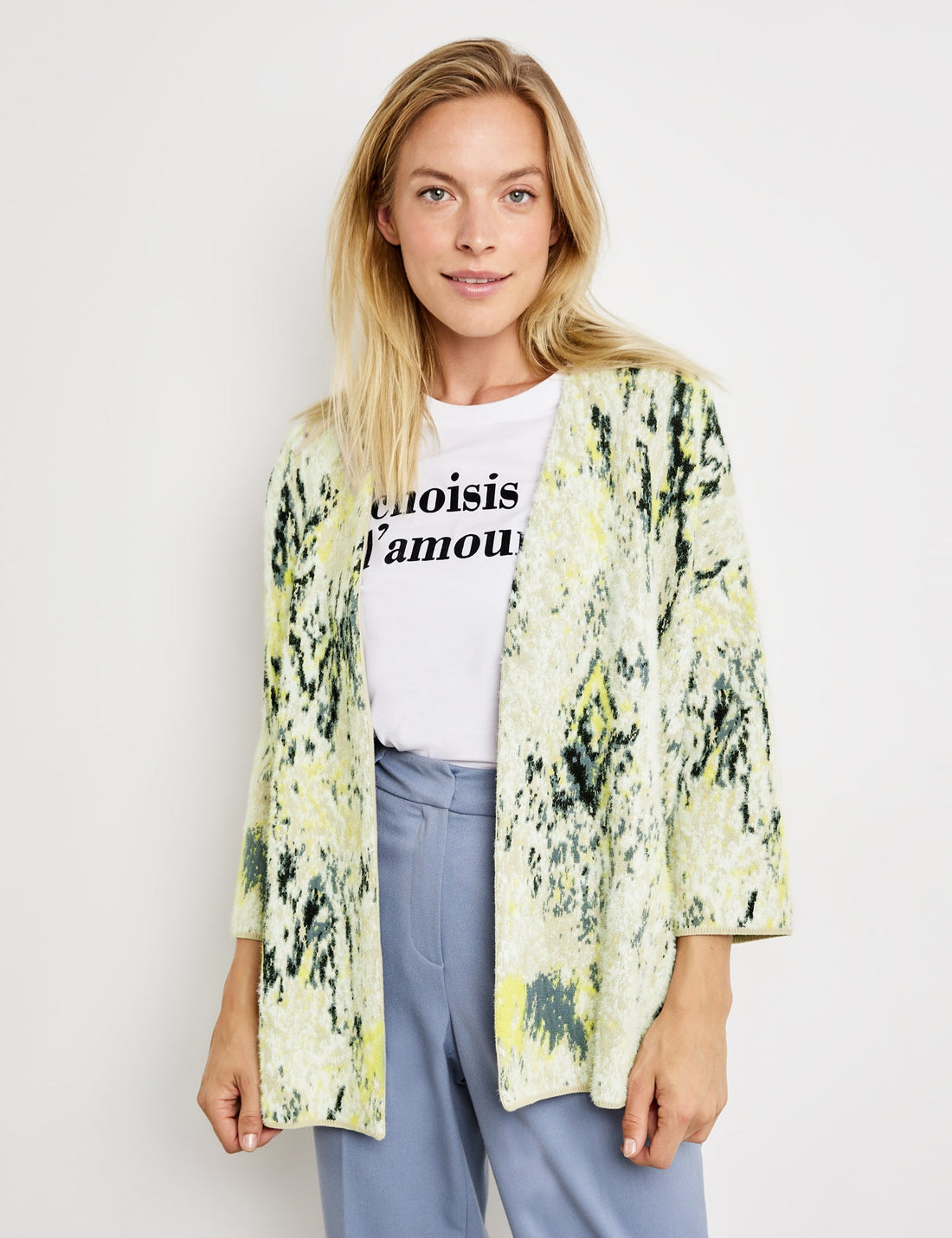 Multi-Color Open Knitted Cardigan With 3/4 Sleeves