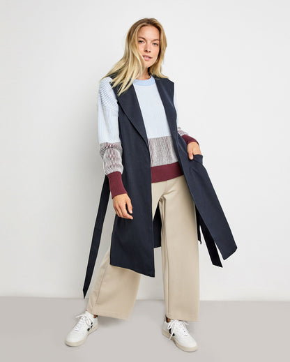 Dark Blue Long Waistcoat With A Tie-Around Belt