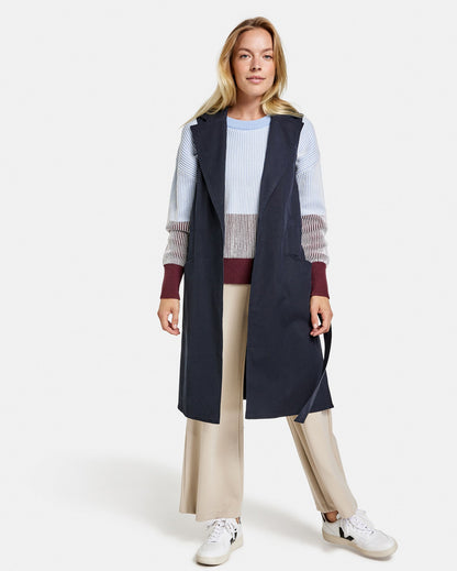 Dark Blue Long Waistcoat With A Tie-Around Belt