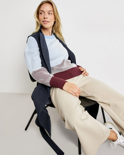 Dark Blue Long Waistcoat With A Tie-Around Belt