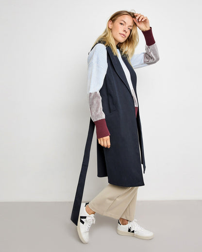 Dark Blue Long Waistcoat With A Tie-Around Belt