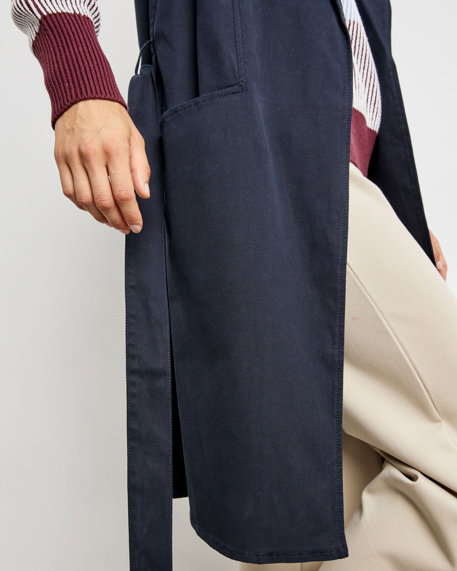 Dark Blue Long Waistcoat With A Tie-Around Belt