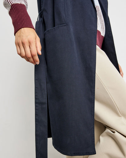 Dark Blue Long Waistcoat With A Tie-Around Belt